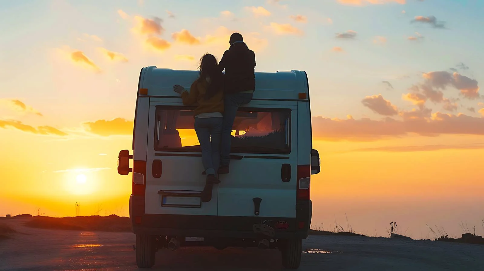 Couple Watching Sunset by Camper — free download from Dotvec