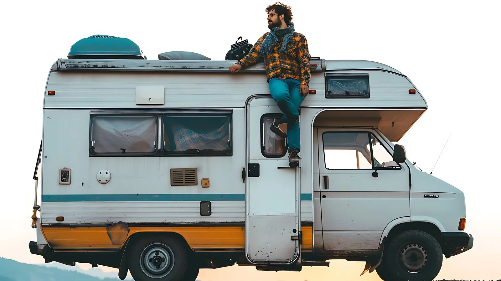 Relaxing Couple By Camper at Sunset — free download from Dotvec