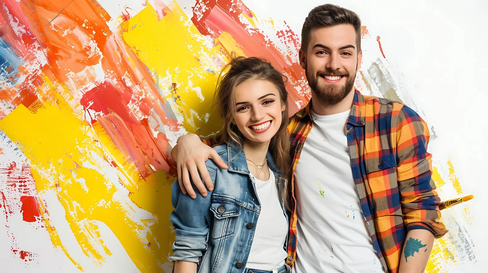 Couple renovating home by painting wall — free download from Dotvec