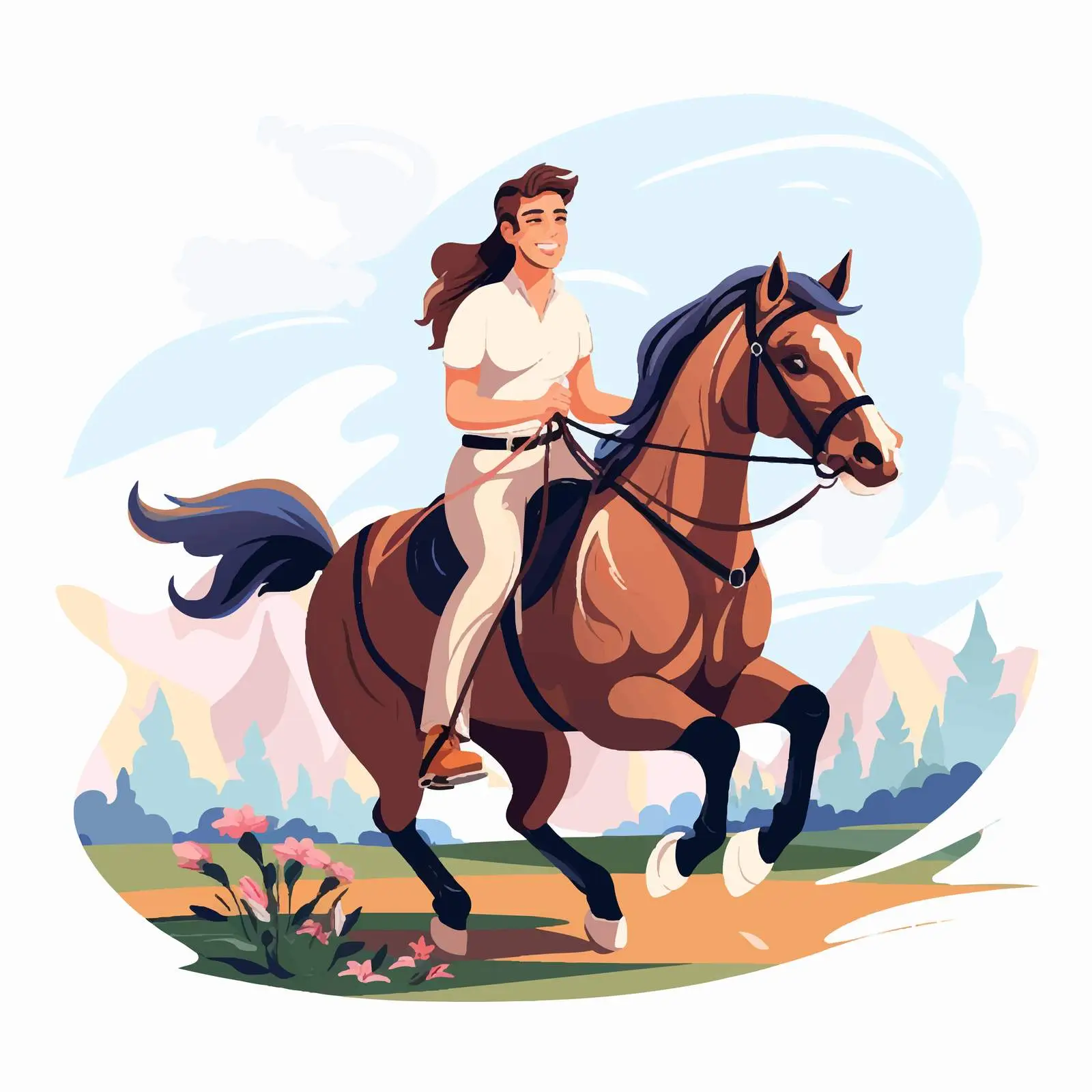 Young Couple Horseback Riding in Nature — free download from Dotvec