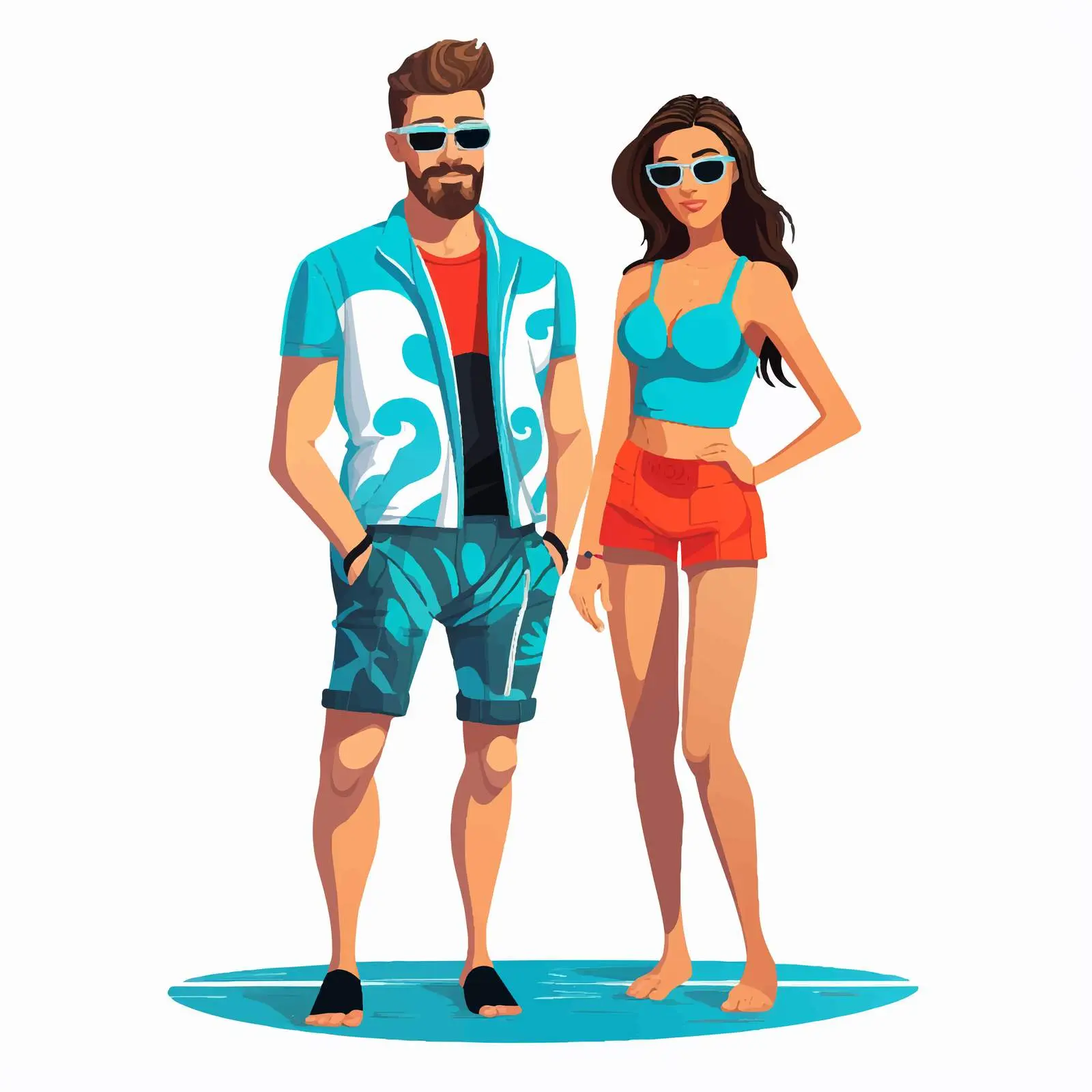 Young Couple Cartoon Avatars in Swimsuits — free download from Dotvec