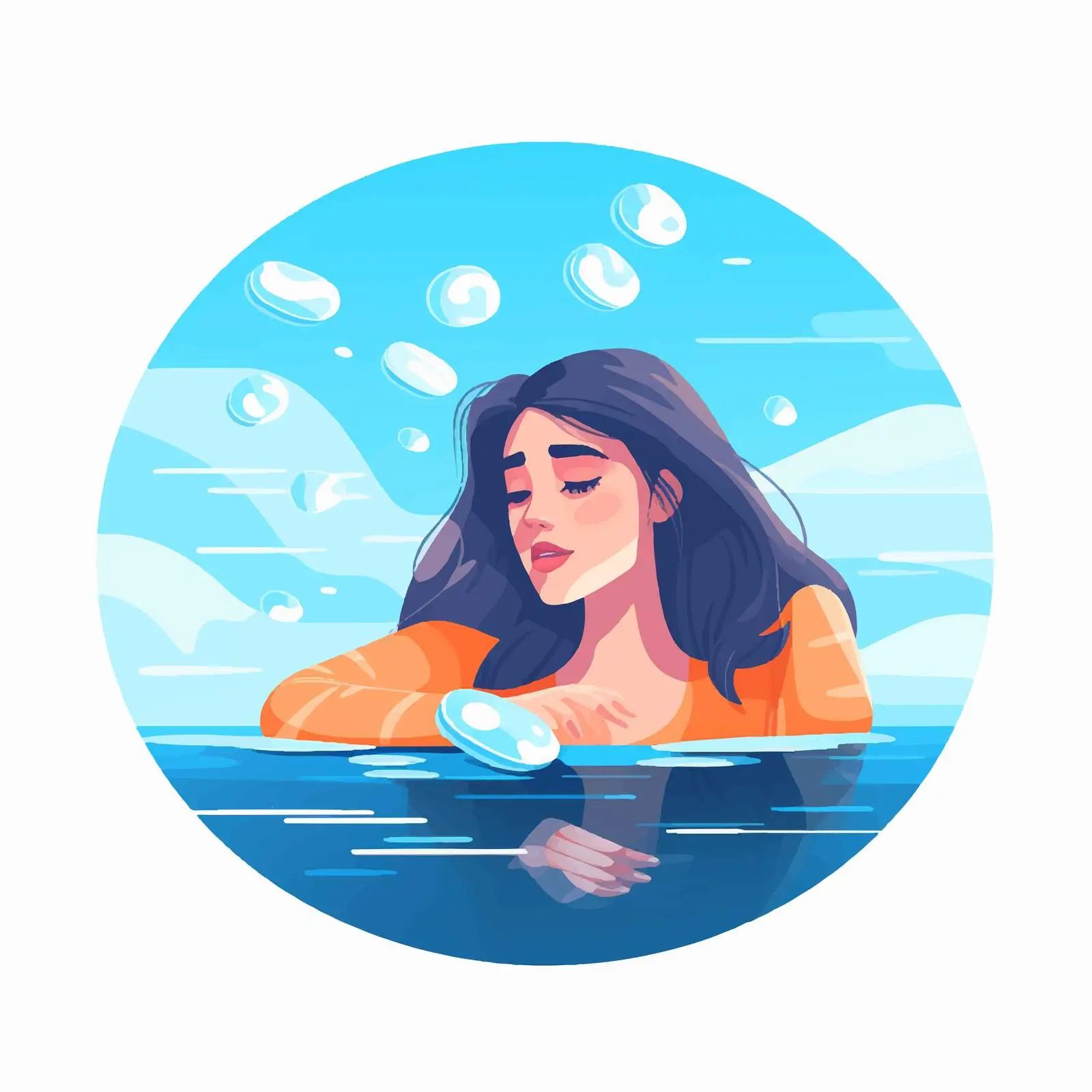 Young Woman Struggling in Pool Illustration — free download from Dotvec