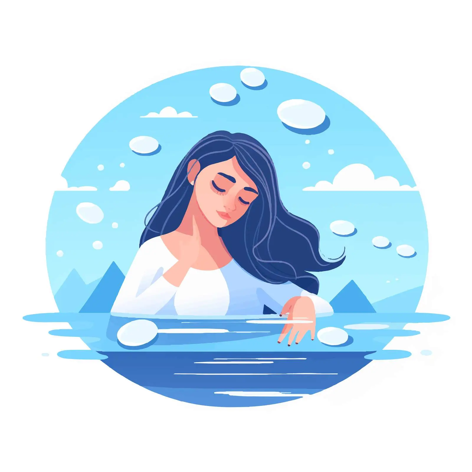 Sad Woman Struggling in Water Illustration — free download from Dotvec