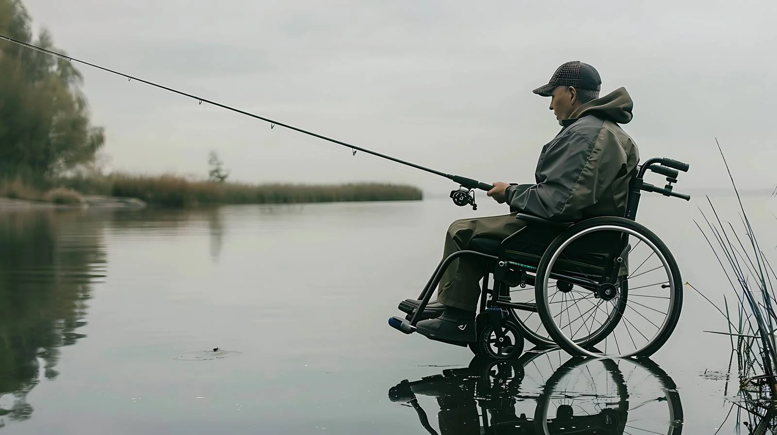 Young Man Fishing in Wheelchair — free download from Dotvec