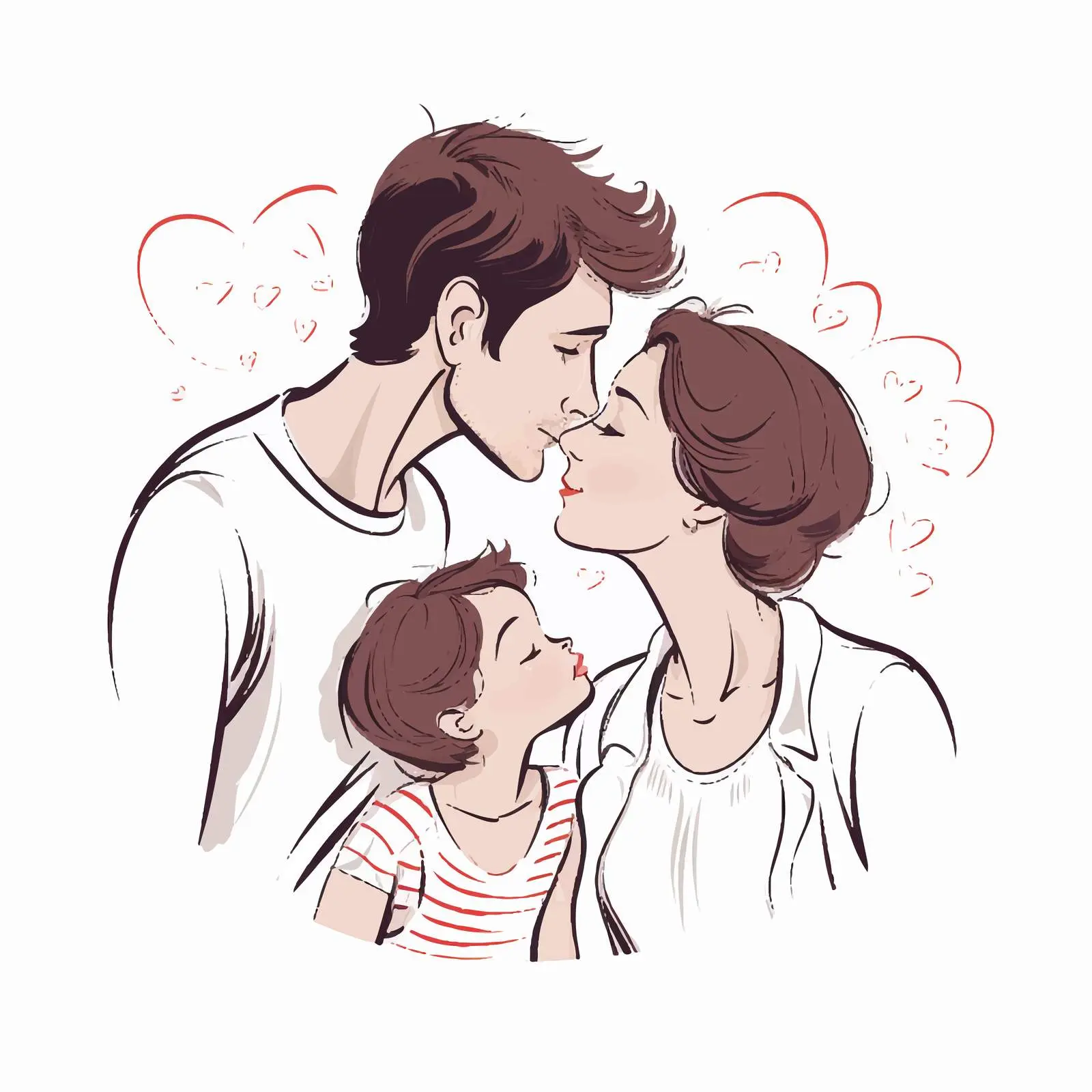 Family Love: Parents Kissing Baby Illustration – free parental love image from Dotvec