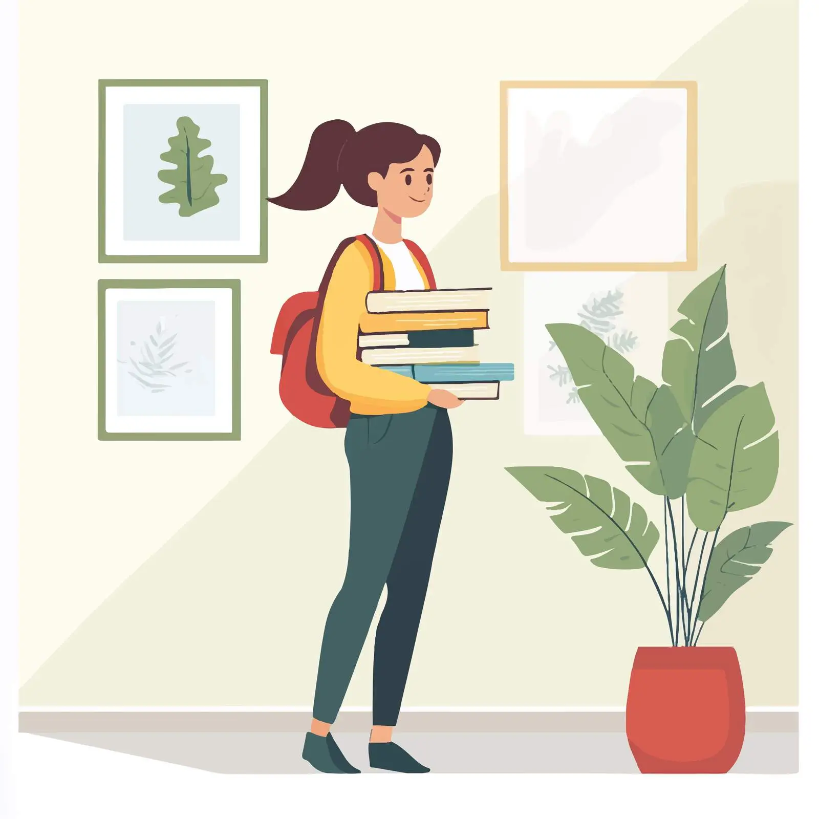 Young Female Student Cartoon with Books — free download from Dotvec