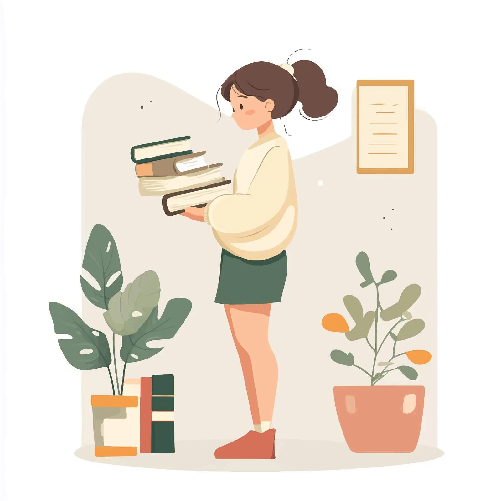 Young Female Student Cartoon Illustration with Books — free download from Dotvec