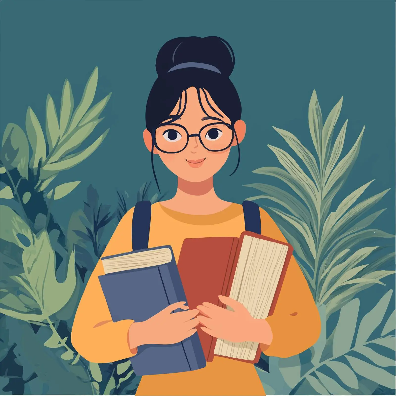 Young Female Student with Books Cartoon Illustration — free download from Dotvec