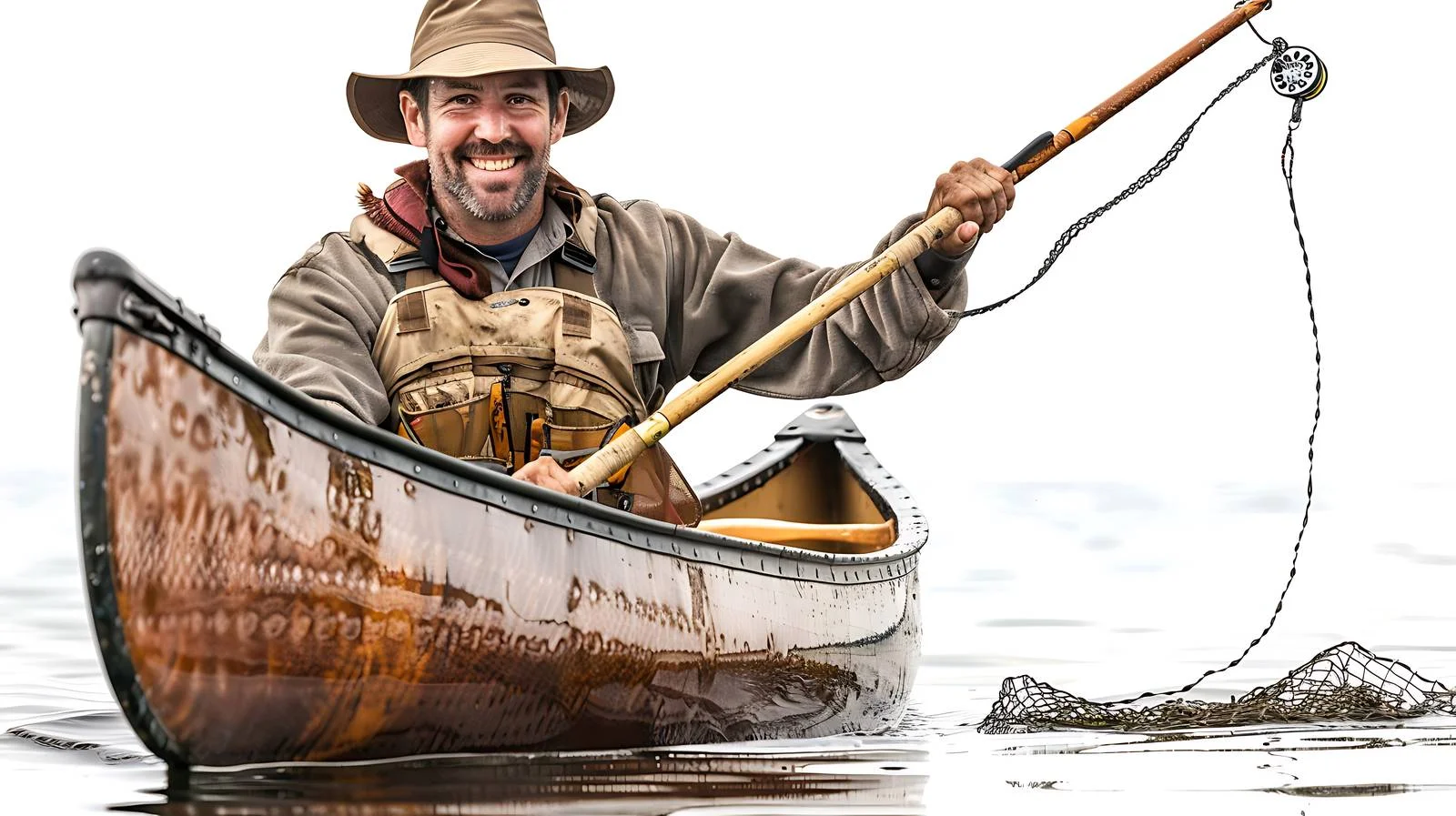 Joyful Fisher Spotting Walleye from Canoe — free download from Dotvec