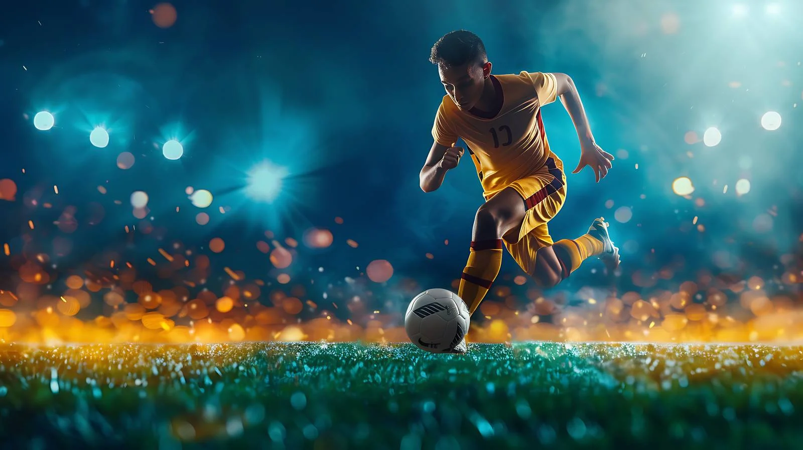 Dynamic Young Football Player Sprinting in Dim Light — free download from Dotvec