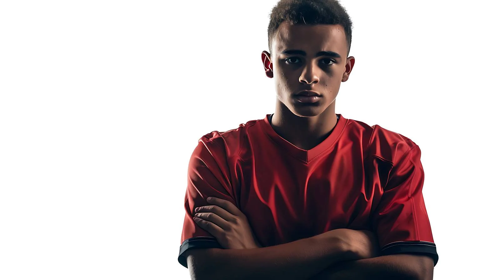 Confident young footballer with folded arms — free download from Dotvec