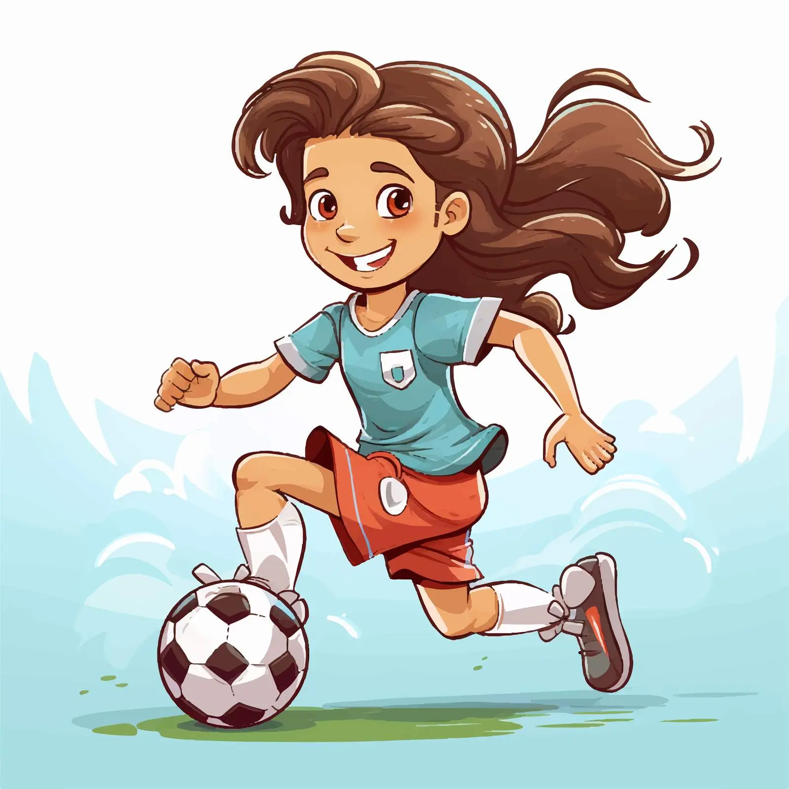Young Girl Playing Soccer Cartoon Vector Illustration — free download from Dotvec