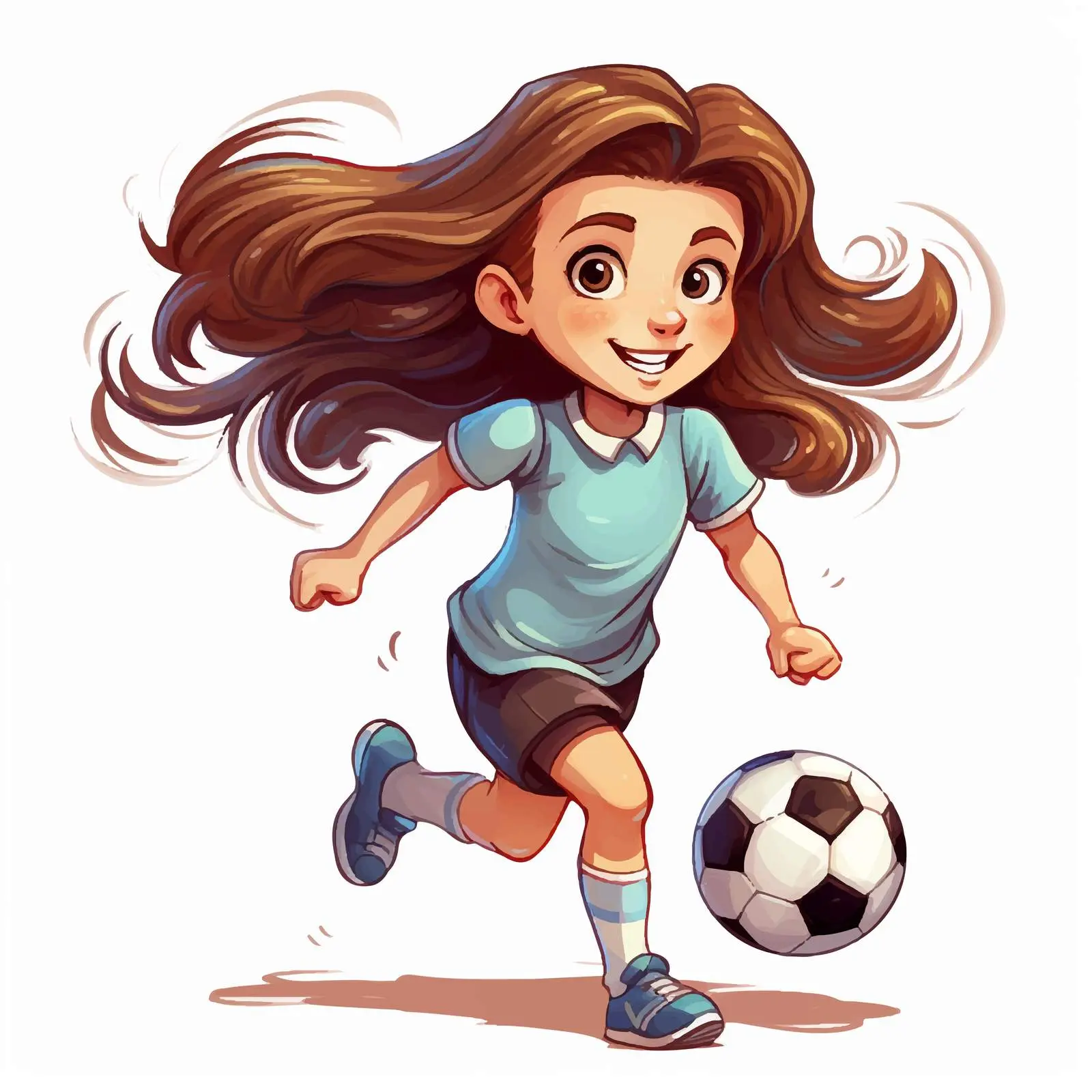 Cartoon Illustration of Young Girl Playing Soccer — free download from Dotvec