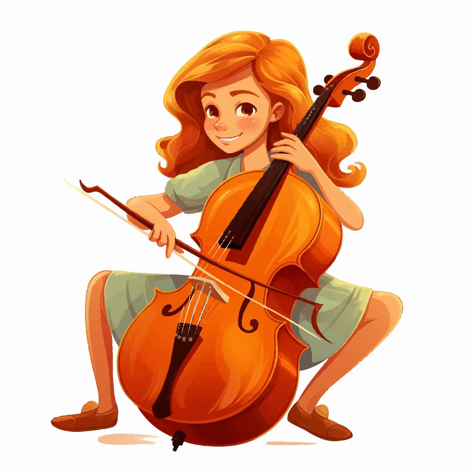 Young Girl Playing Cello Cartoon Vector Illustration — free download from Dotvec