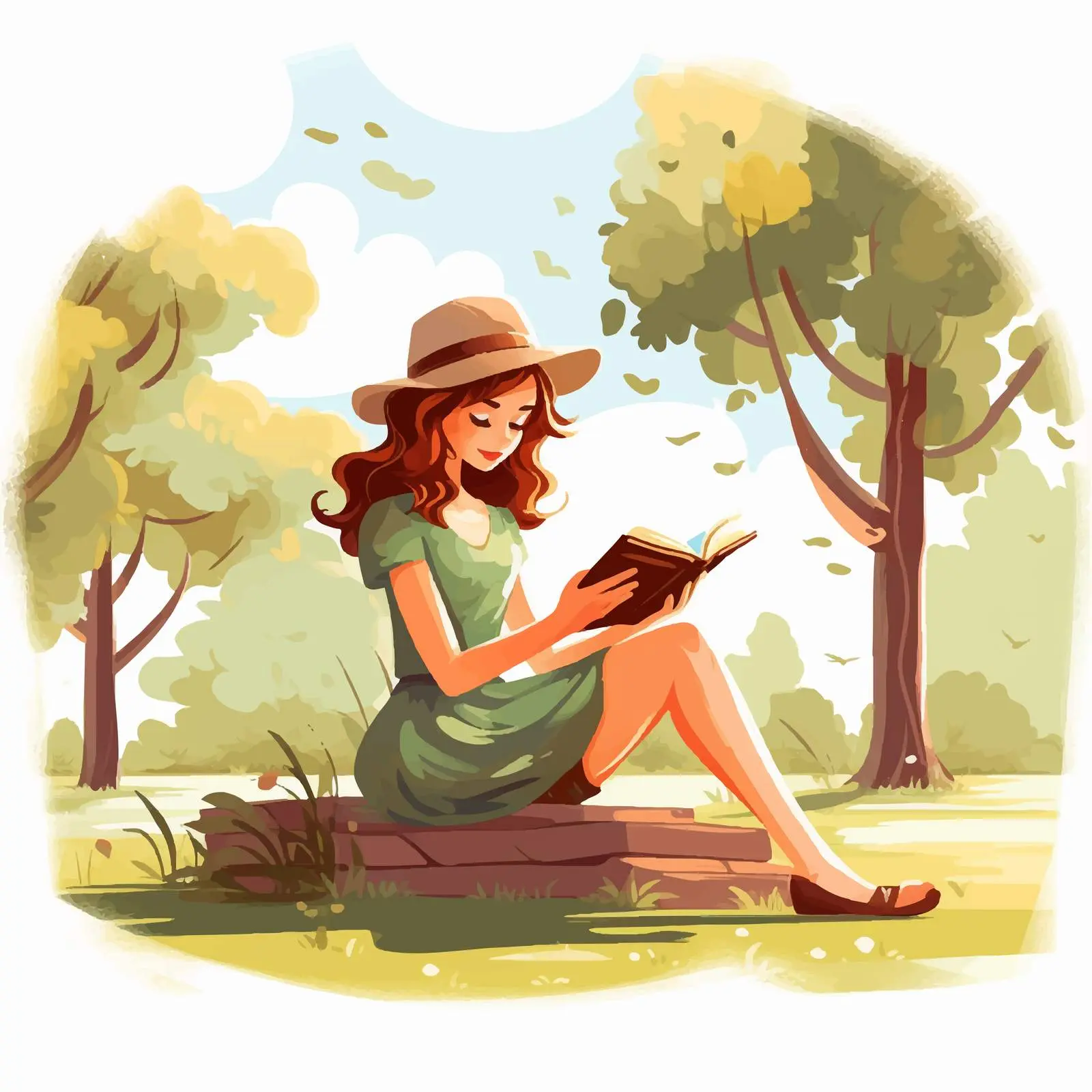 Young Girl Reading in the Park Vector — free download from Dotvec