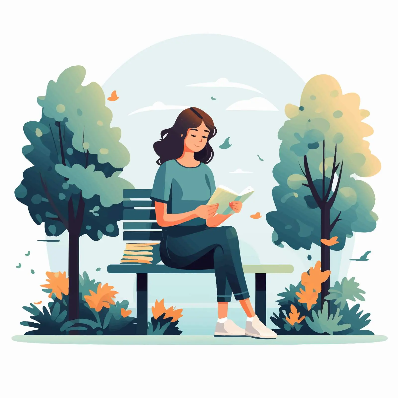 Young Girl Reading in Park Vector Illustration – free entertain image from Dotvec
