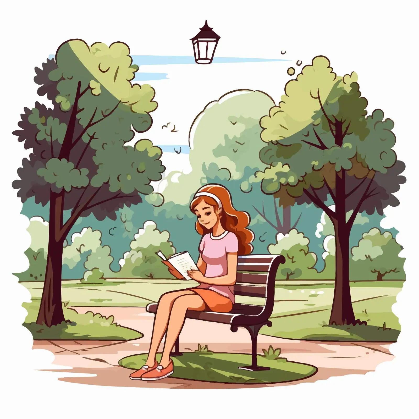 Young Girl Reading in Park Vector Illustration — free download from Dotvec