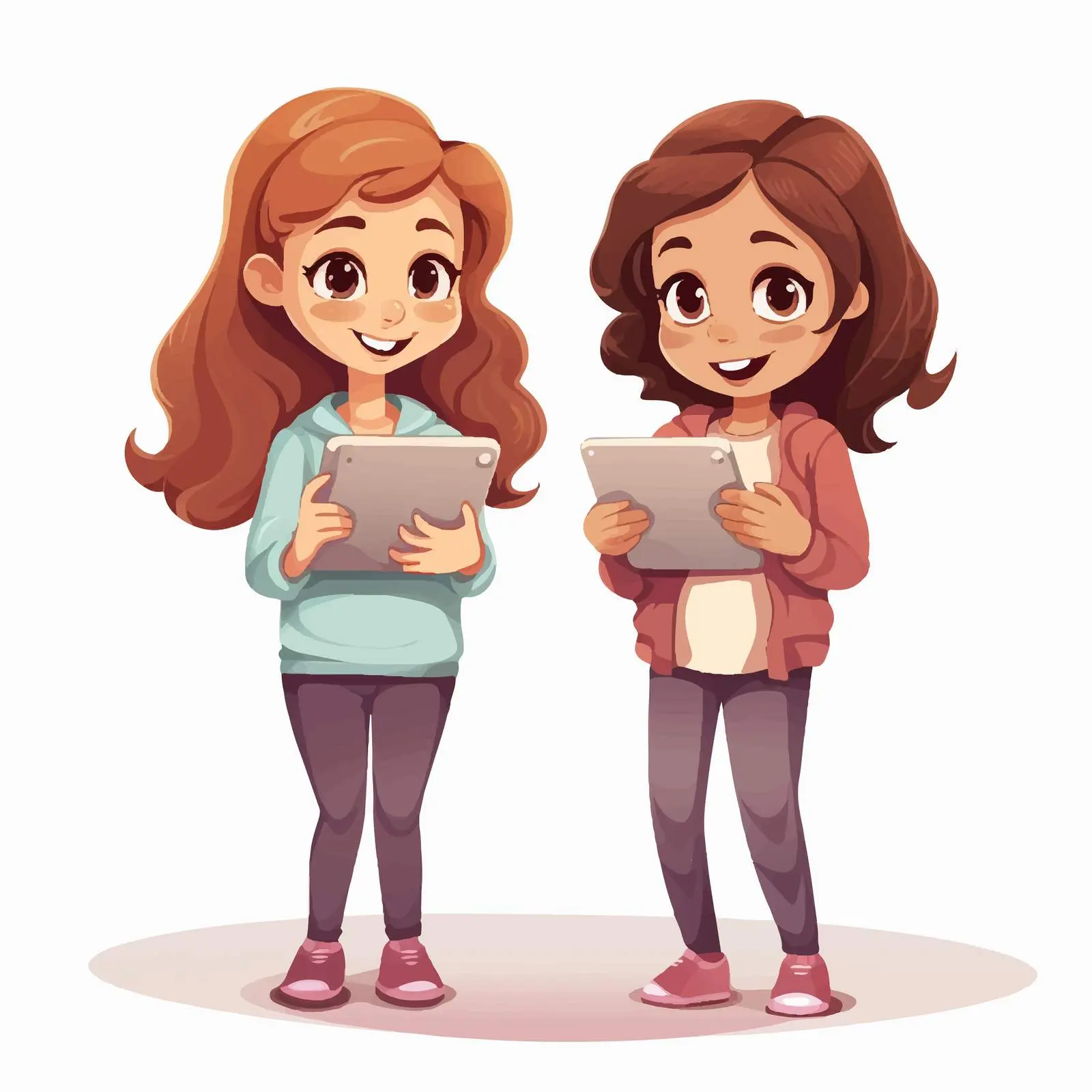 Young Girls Using Tablet Illustration on White Background — free download from Dotvec