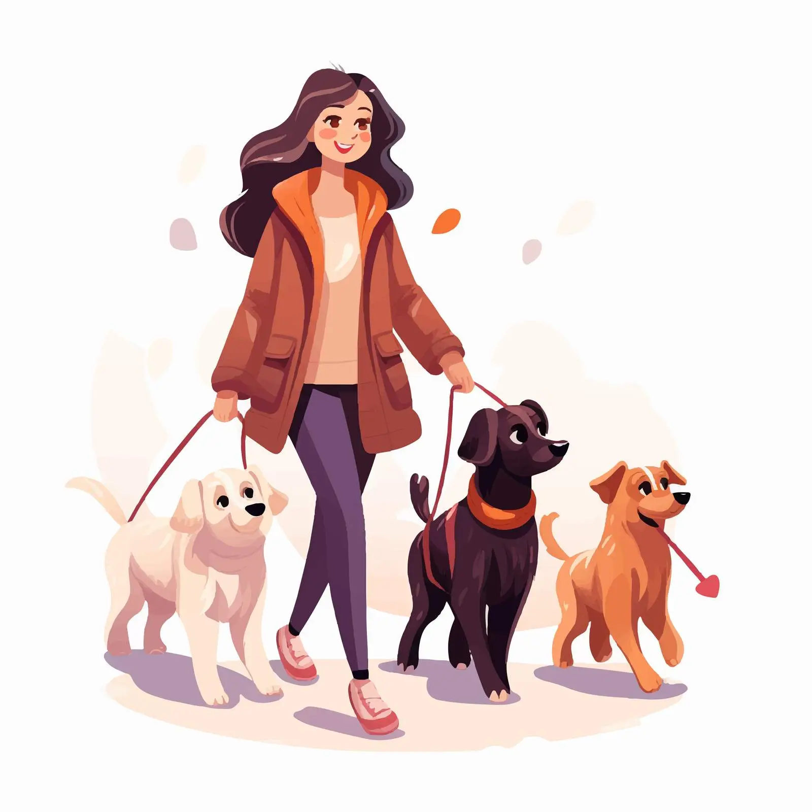 Young Girls Walking with Dogs Vector Illustration — free download from Dotvec