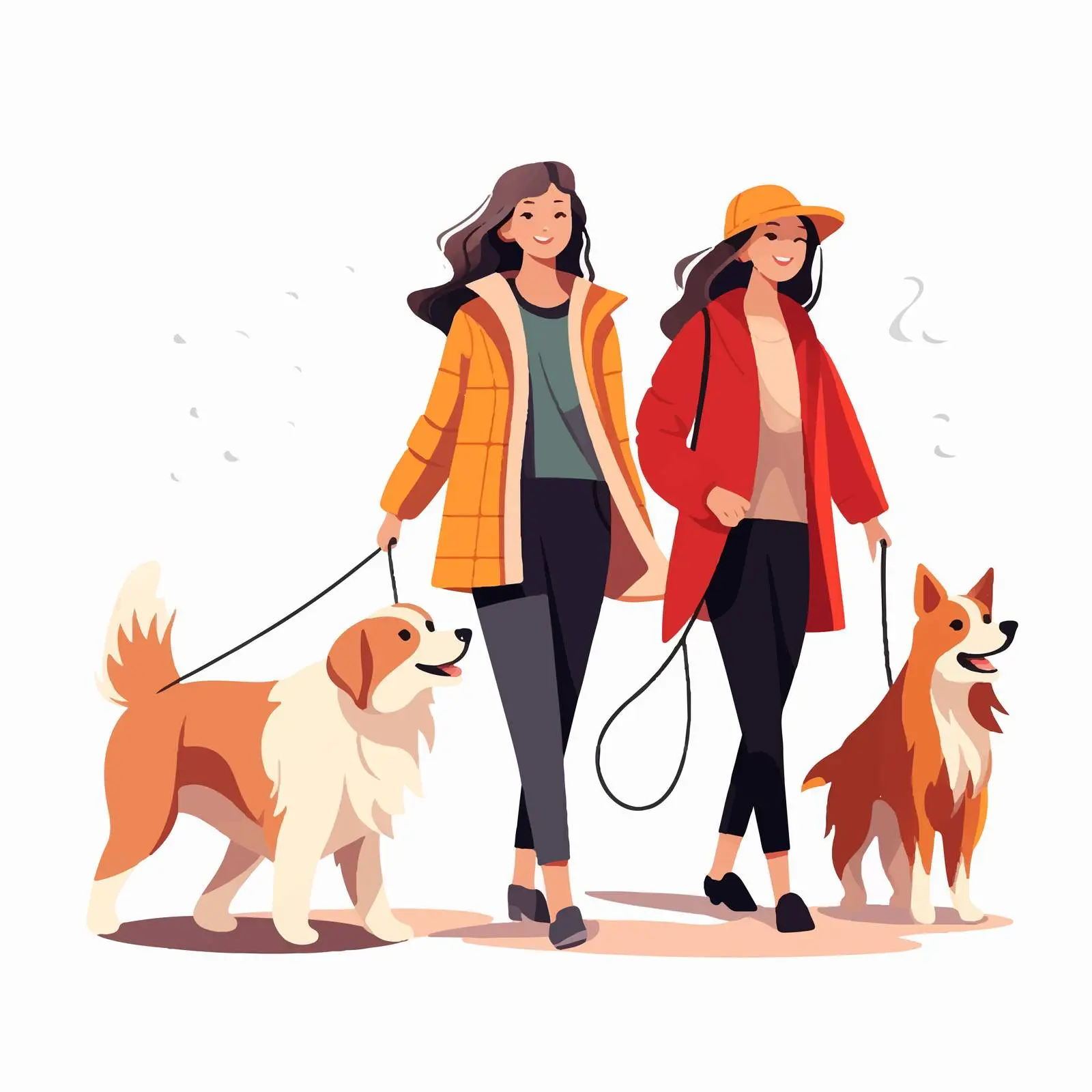 Young Girls Walking with Dogs in Colorful Vector – free leash image from Dotvec