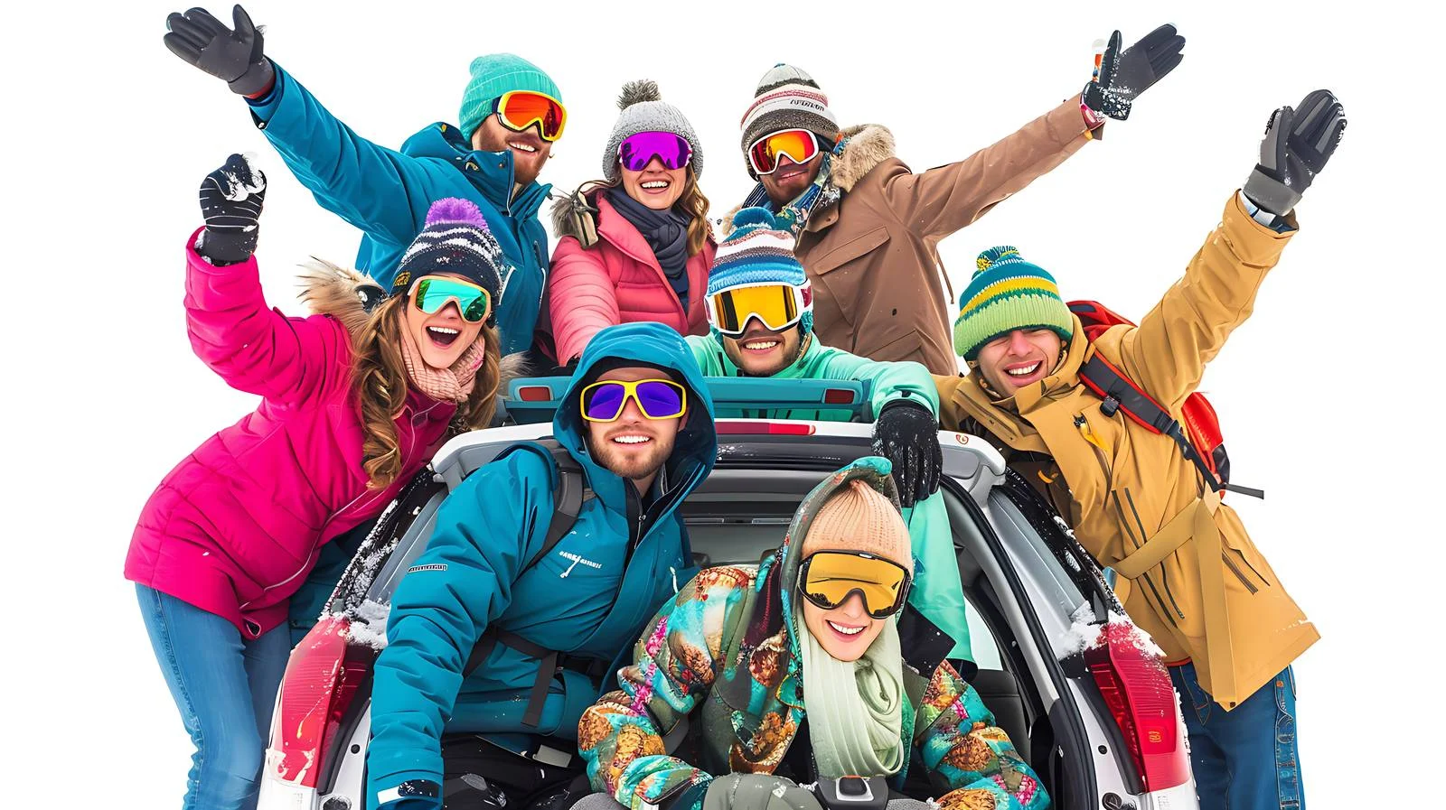 Youthful Friends Skiing on Car Roof — free download from Dotvec