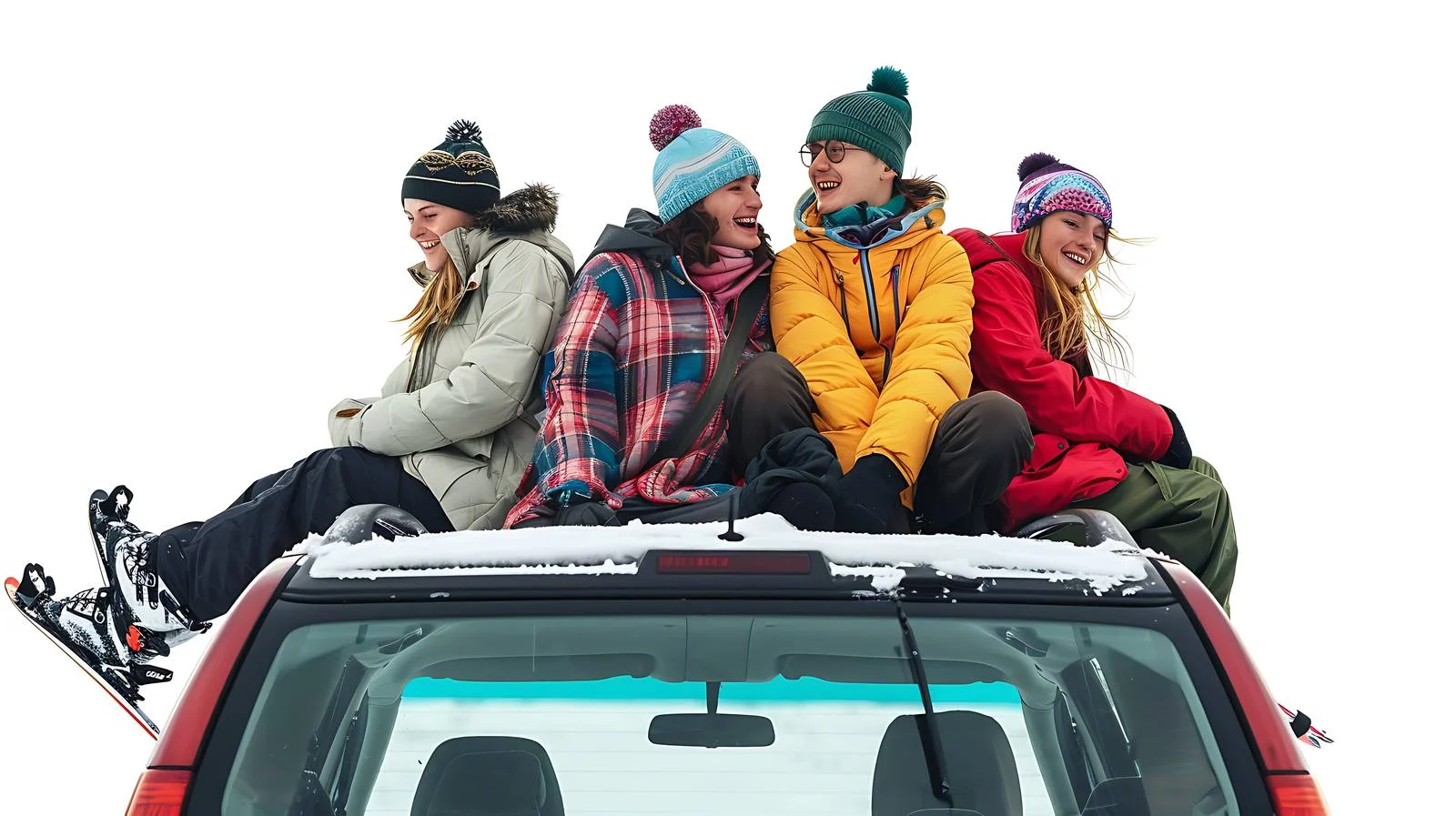 Friends Skiing on Car Roof — free download from Dotvec
