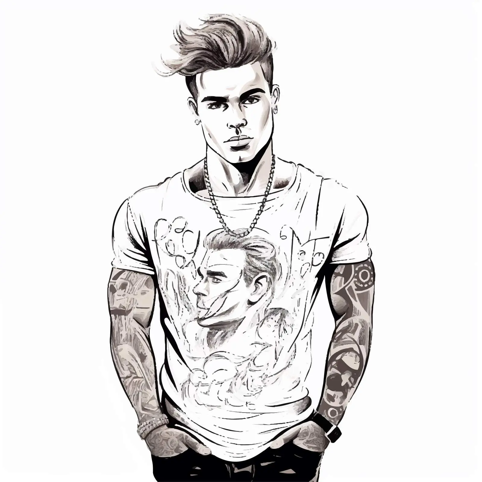 Tattoo Artist with Handwritten Phrase Contour Drawing – free contour drawing image from Dotvec