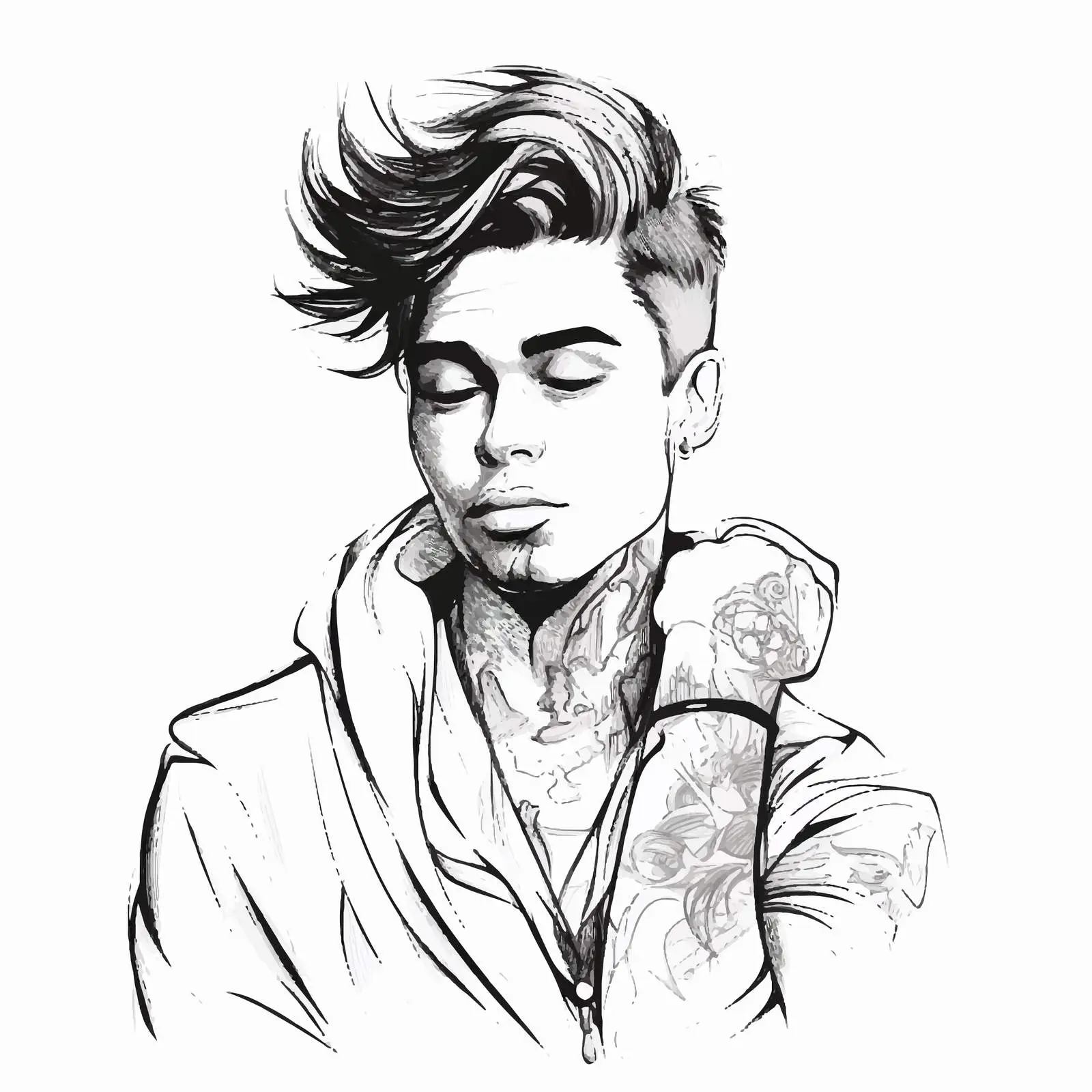 Young Guy Tattoo Master Handwritten Contour Drawing — free download from Dotvec