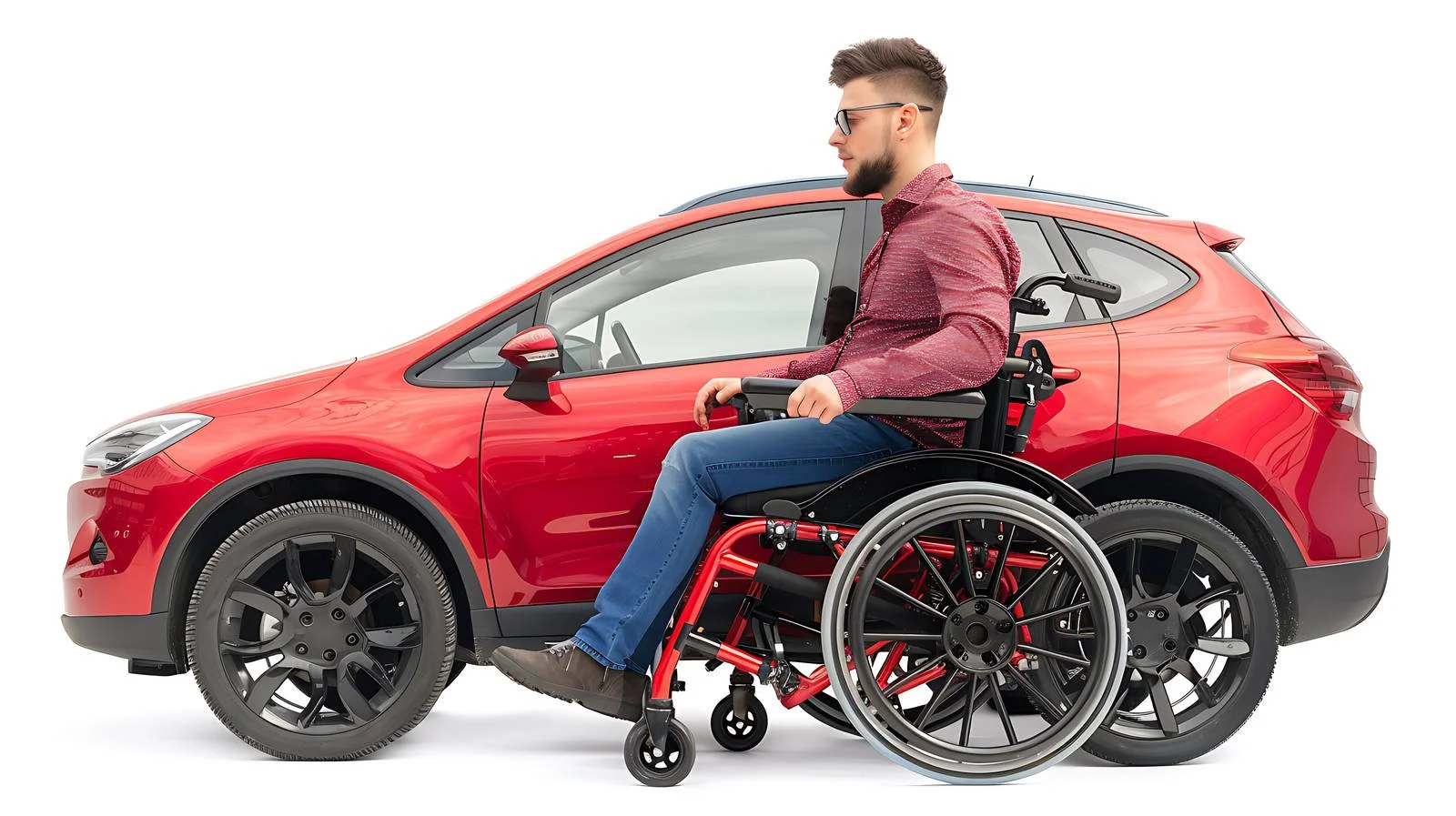 Young Driver Enters Red Car Independently — free download from Dotvec