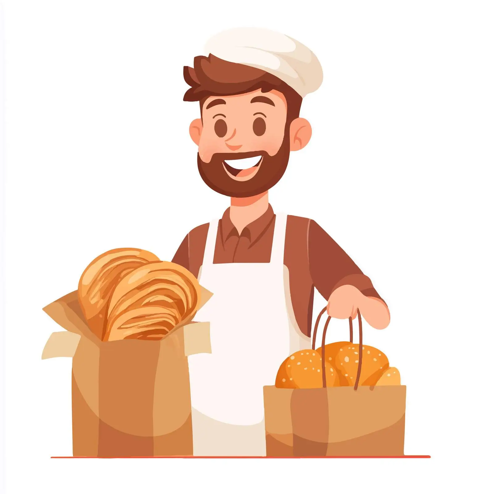 Happy Baker with Bread and Shopping Bag Vector — free download from Dotvec