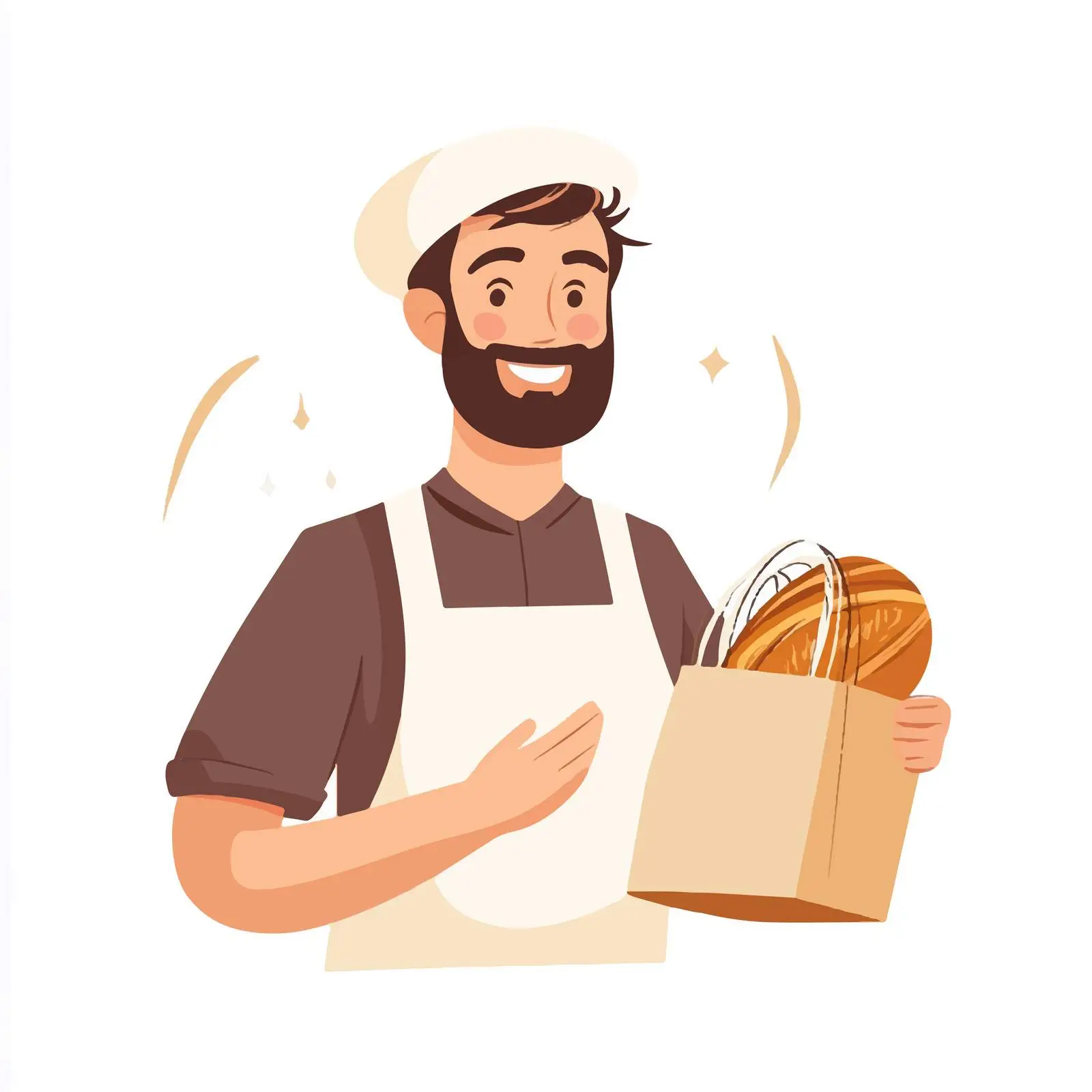Joyful Baker with Fresh Bread and Shopping Bag — free download from Dotvec