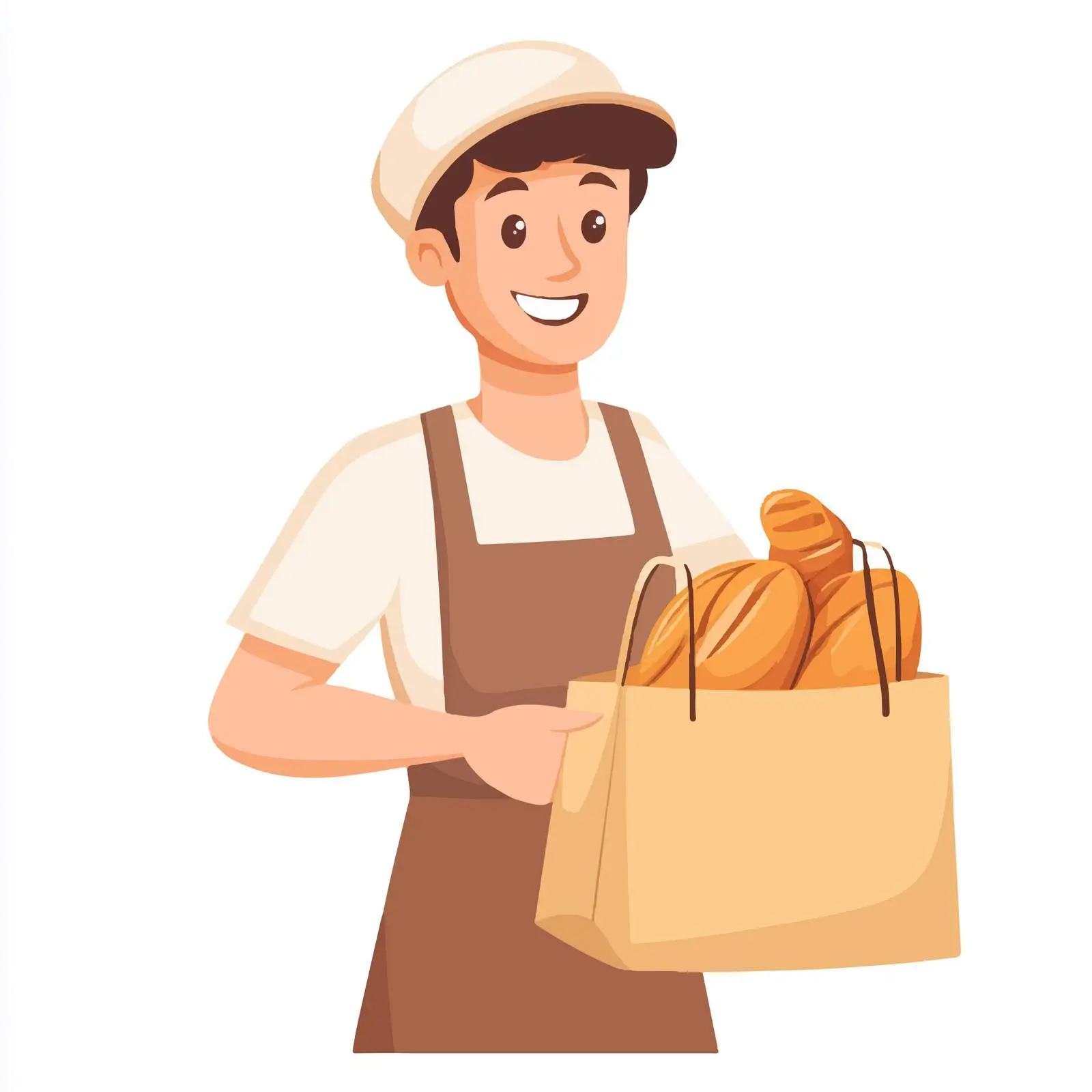 Happy Baker with Fresh Bread and Shopping Bag — free download from Dotvec