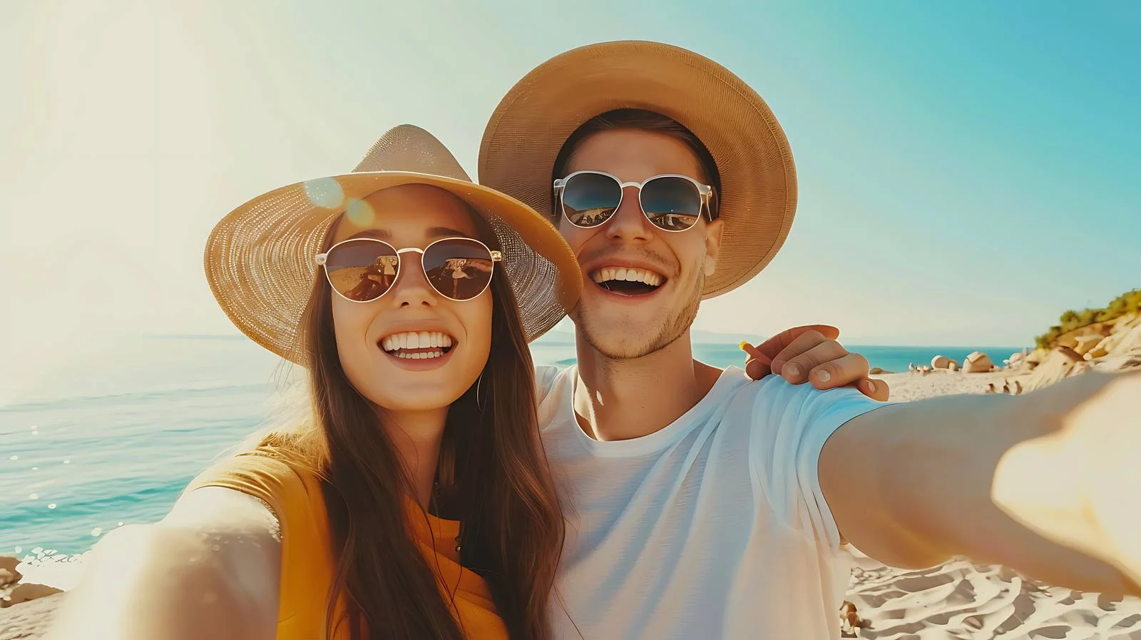 Joyful Couple Beach Selfie — free download from Dotvec