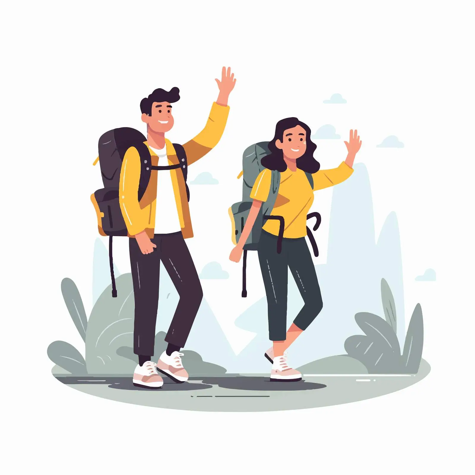 Young Happy Couple with Backpacks Near Road — free download from Dotvec