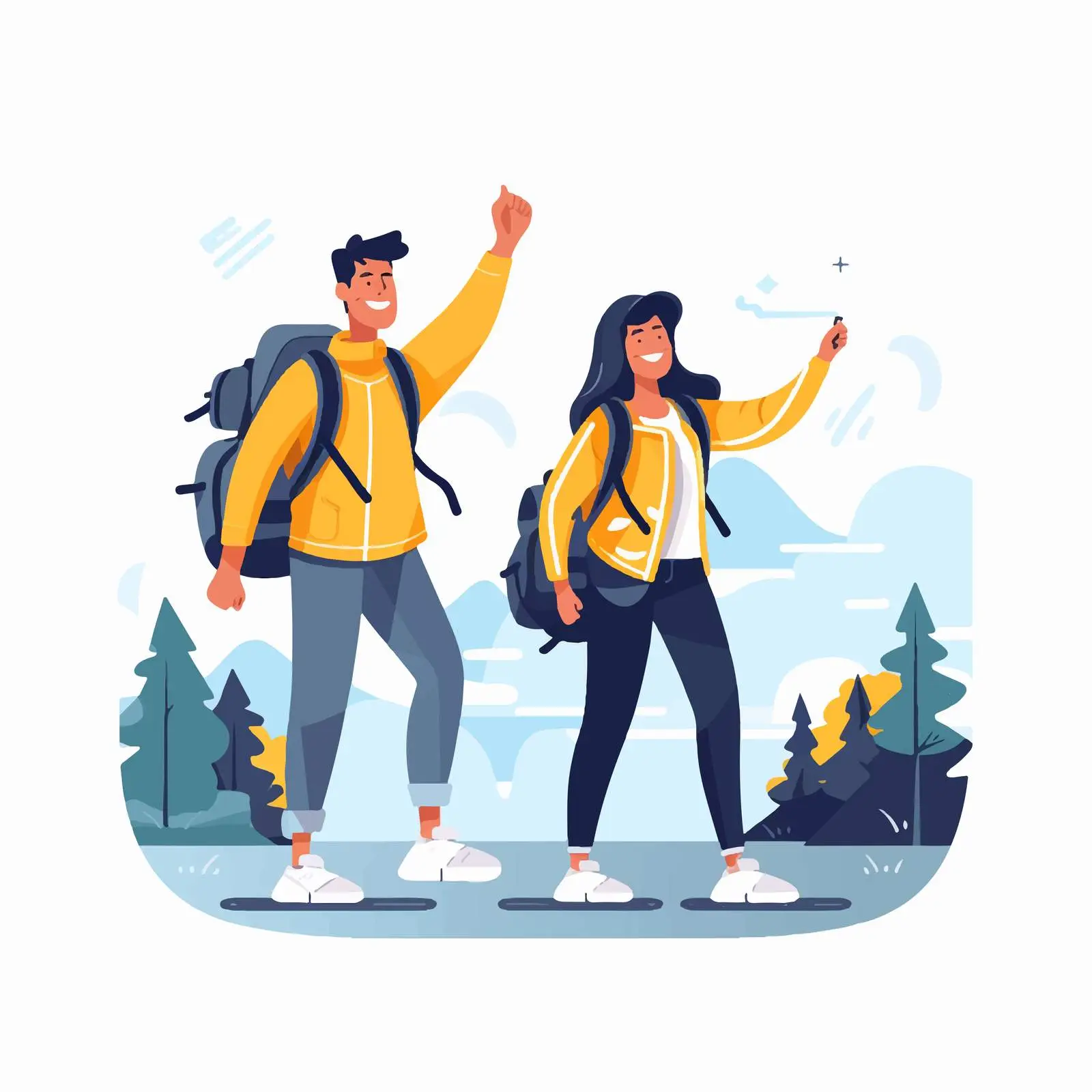 Happy Couple with Backpacks by the Road — free download from Dotvec