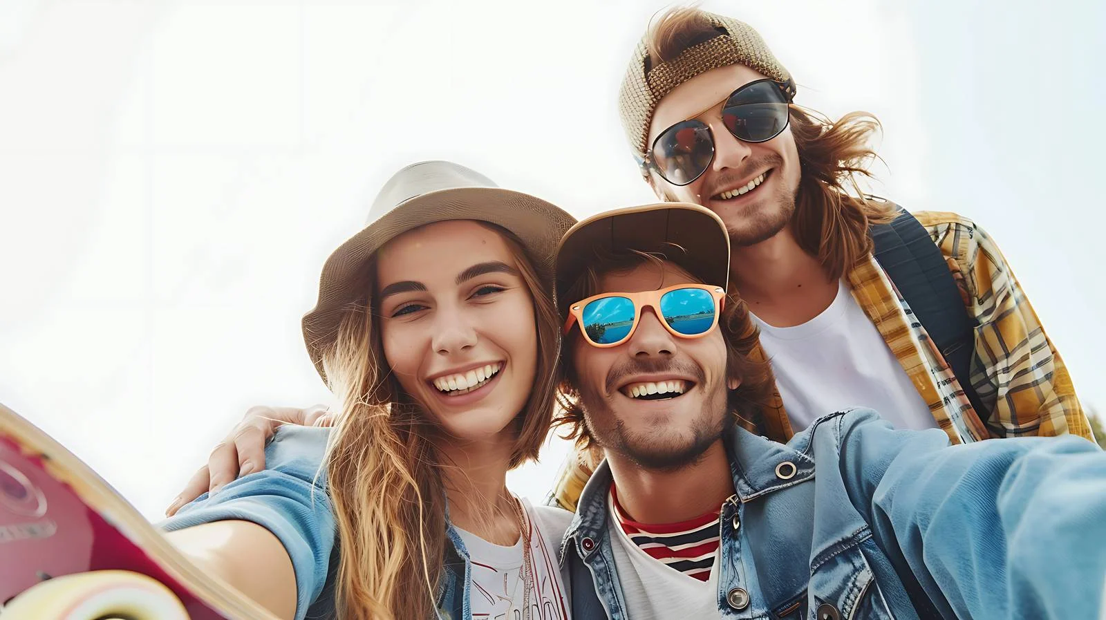 Joyful couple skateboarding selfie — free download from Dotvec