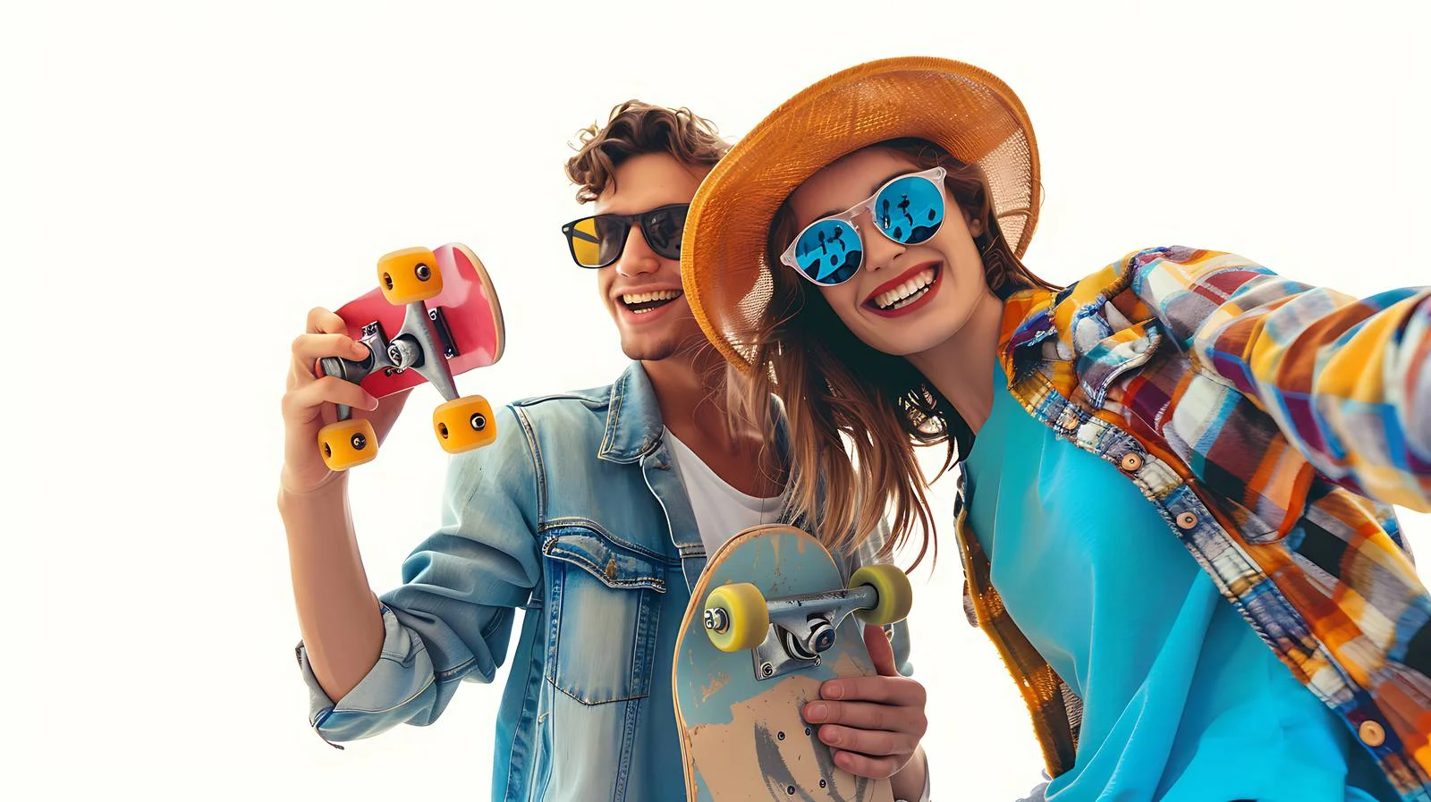 Joyful Skateboarding Couple Taking Selfie — free download from Dotvec