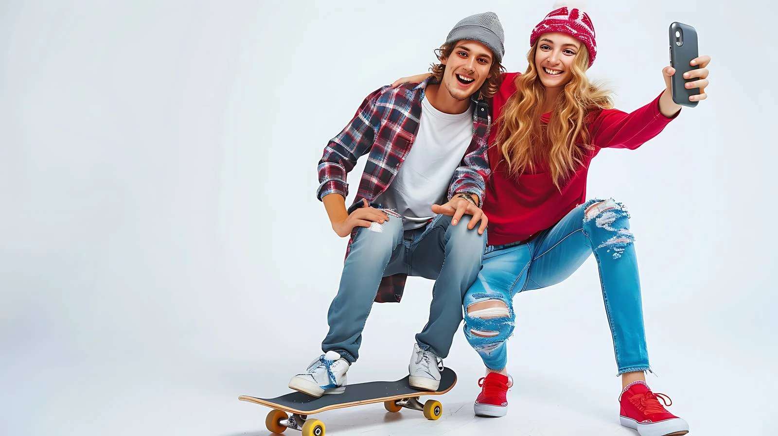 Joyful Couple Skateboard Selfie — free download from Dotvec