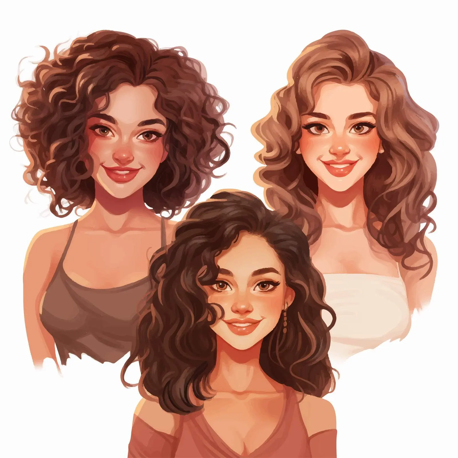 Happy Women with Curly Hair Styles — free download from Dotvec