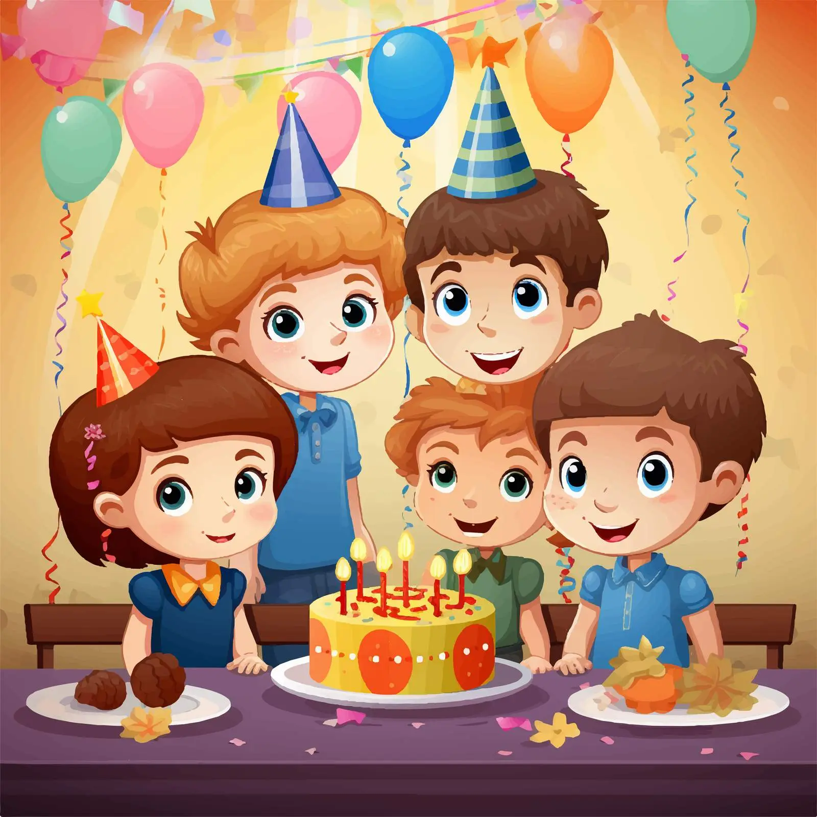Kids Celebrating at a Colorful Birthday Party — free download from Dotvec