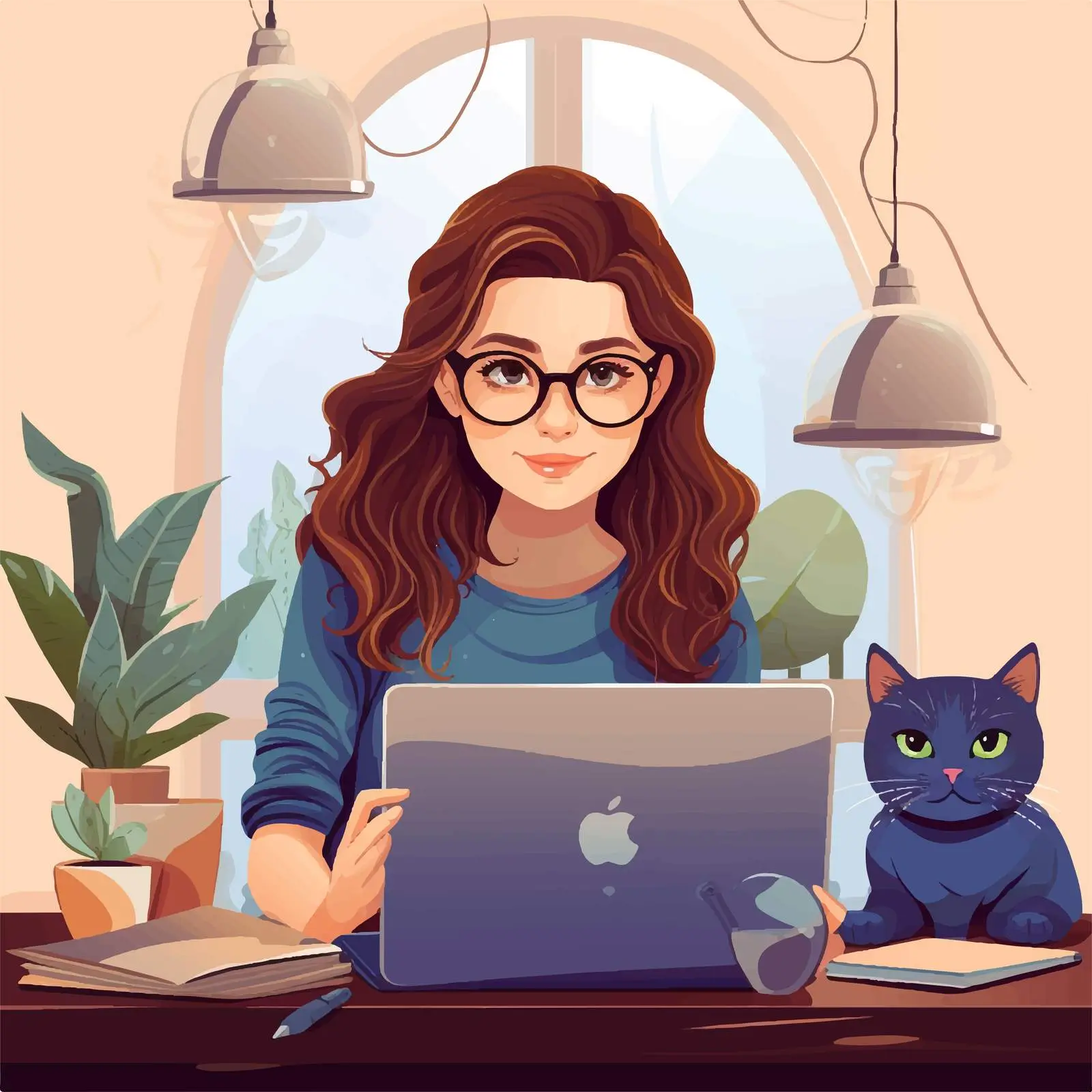 Young Lady Working From Home Illustration — free download from Dotvec