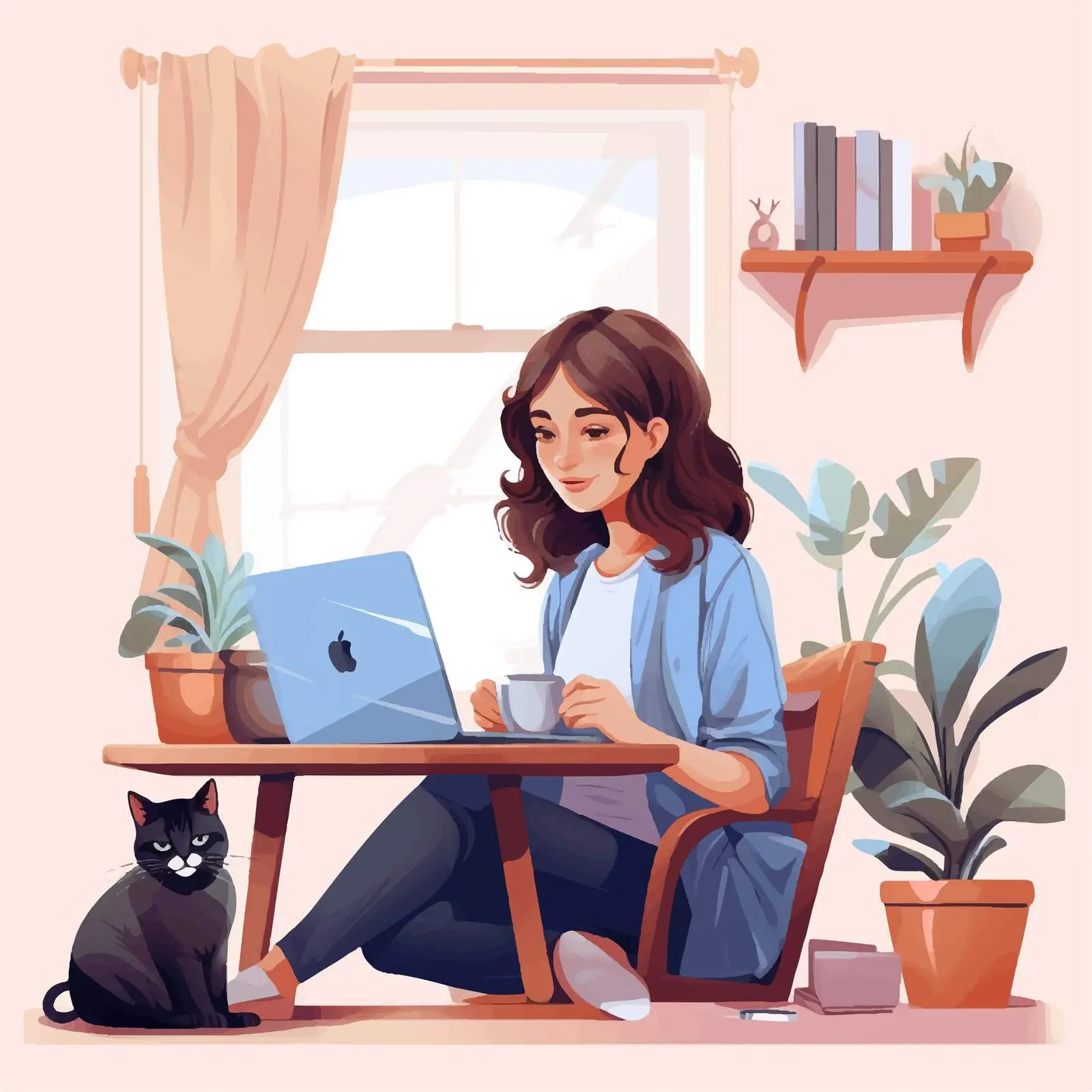 Young Lady Working from Home Illustration — free download from Dotvec