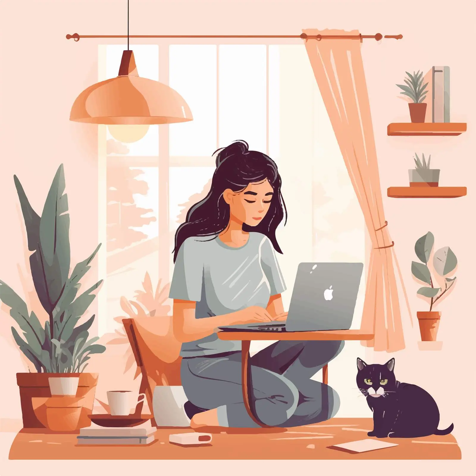Young Lady Working From Home Illustration — free download from Dotvec