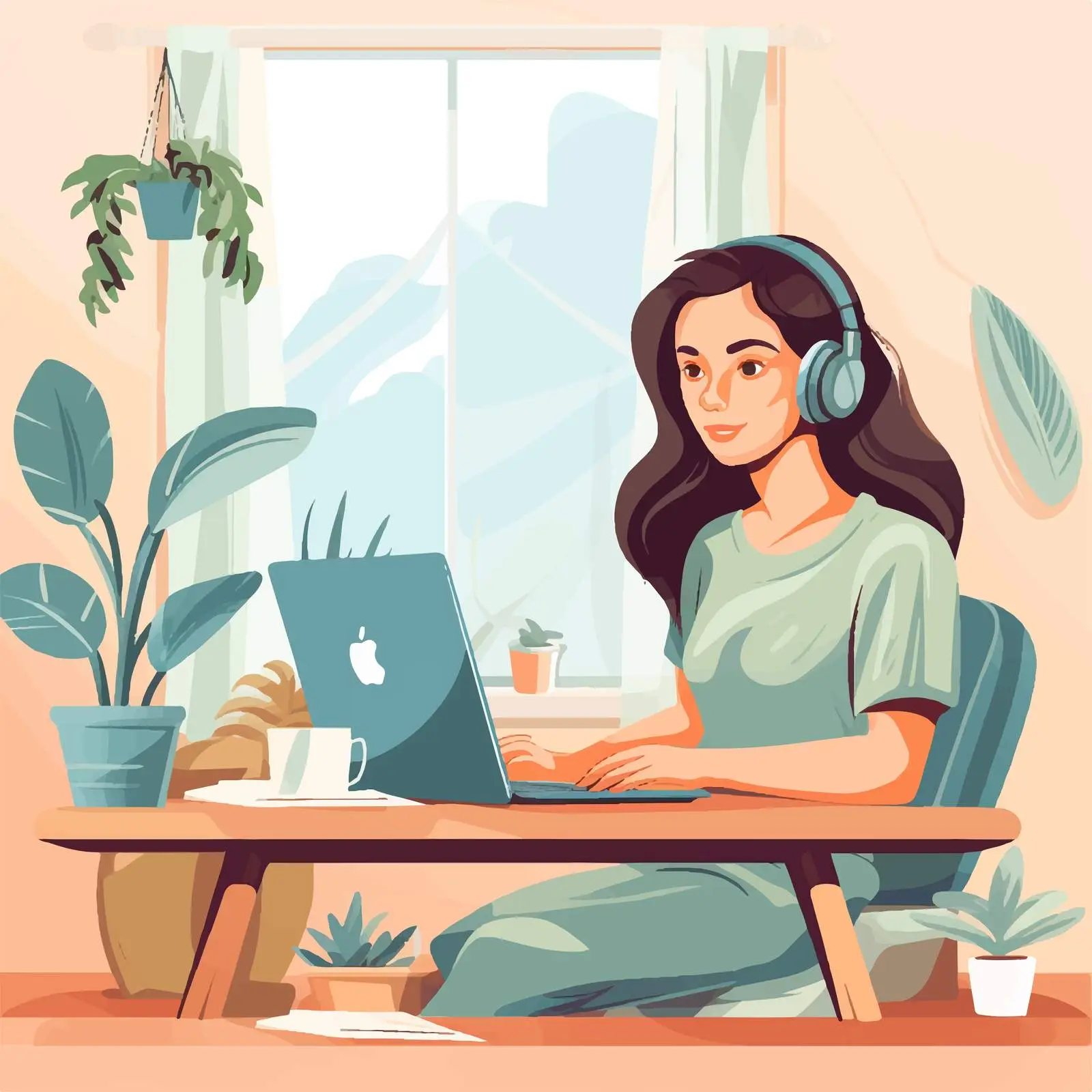 Young Lady Working From Home Illustration Vector — free download from Dotvec