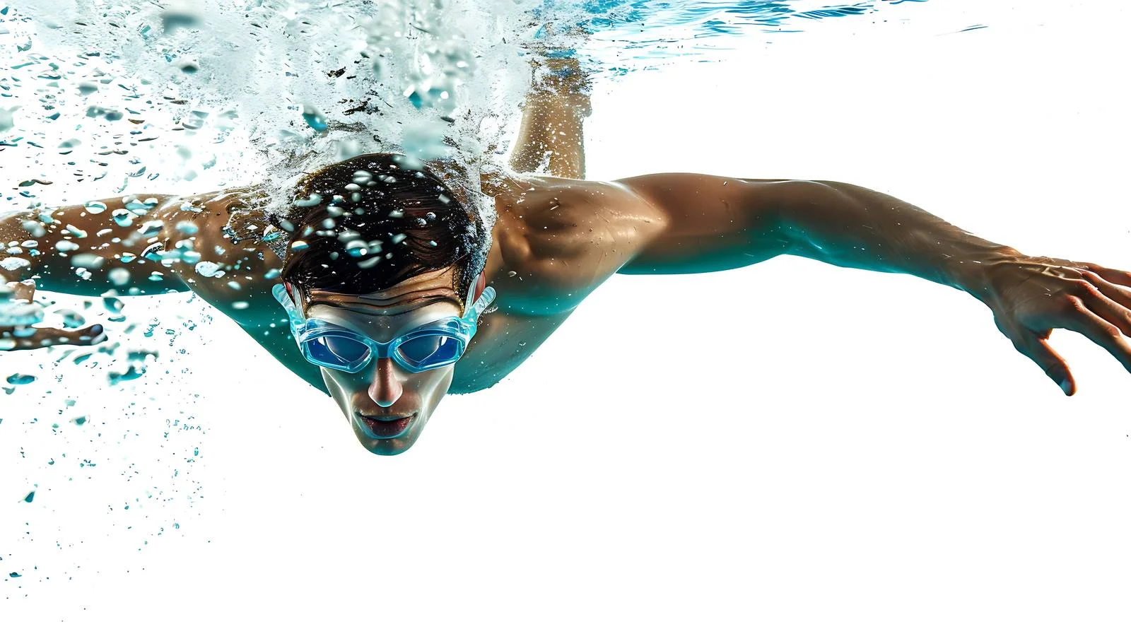 Competitive young male freestyle swimmer in action — free download from Dotvec