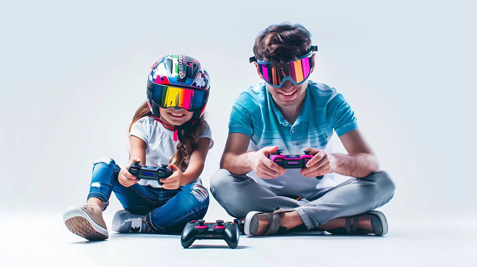 Man & Girl Play in Biker Helmets — free download from Dotvec