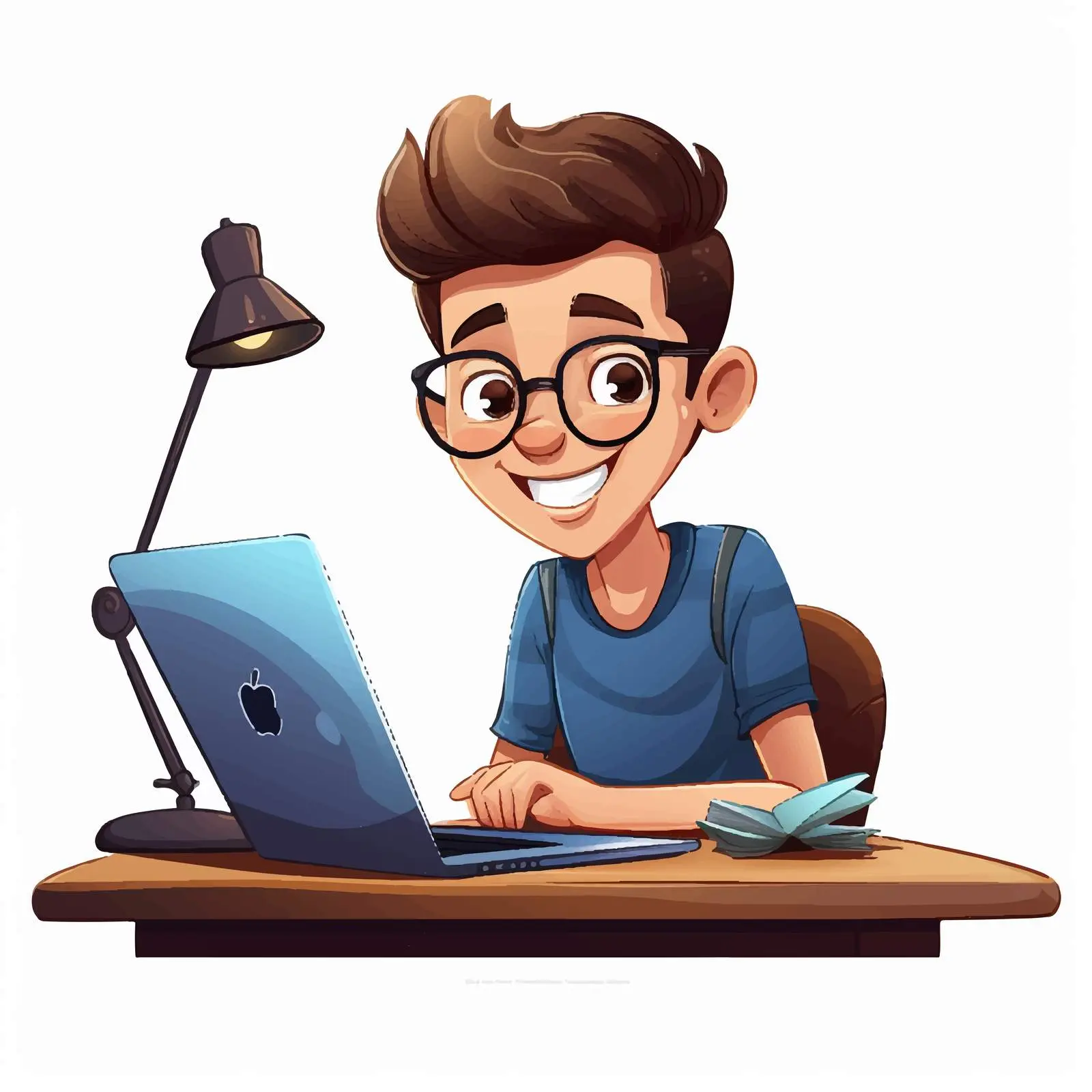 Young Man Working at Desk Cartoon Illustration — free download from Dotvec