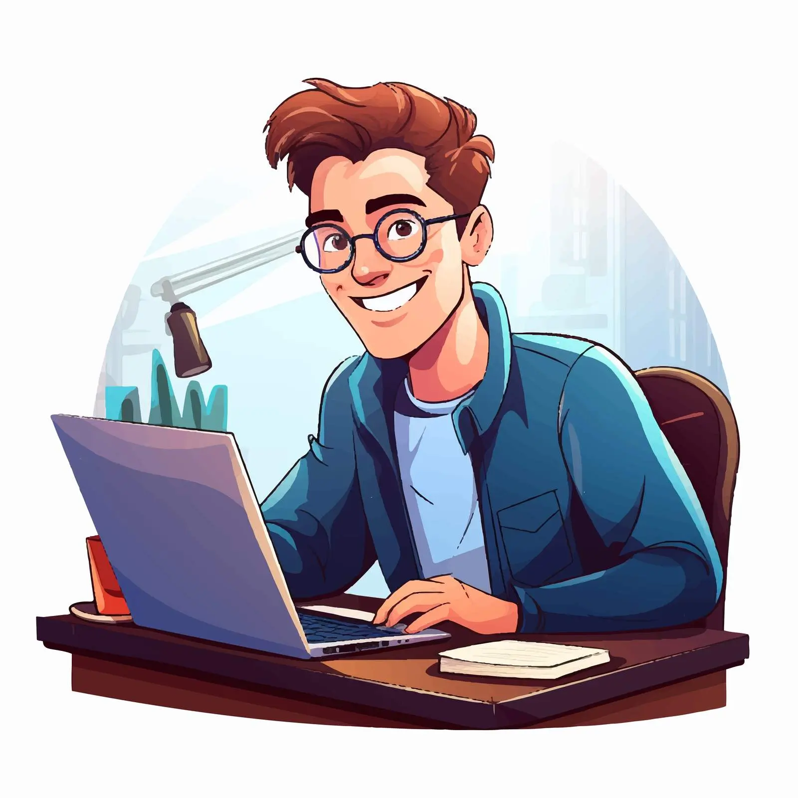Young Man Working at Desk with Computer Vector — free download from Dotvec