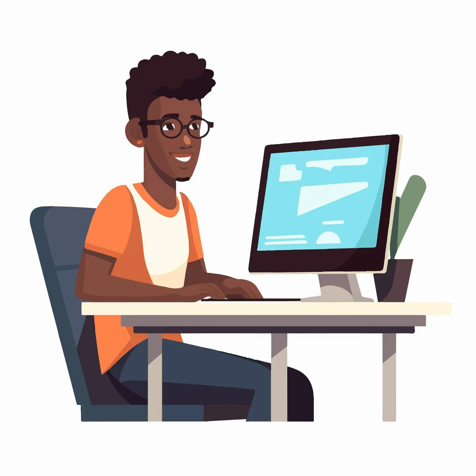 Young Man Working at Desk with Computer — free download from Dotvec