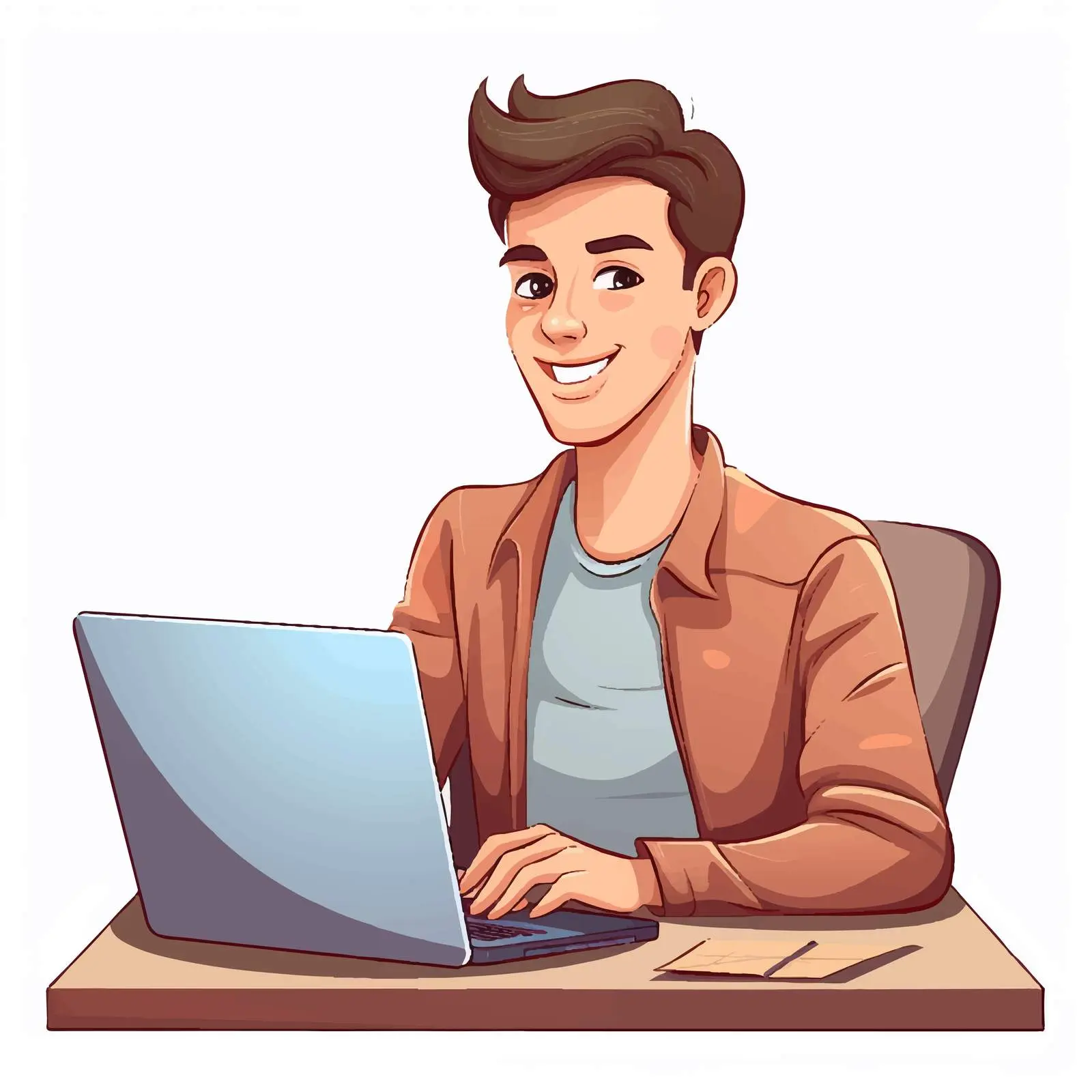 Young Man Working at Desk with Computer Vector — free download from Dotvec
